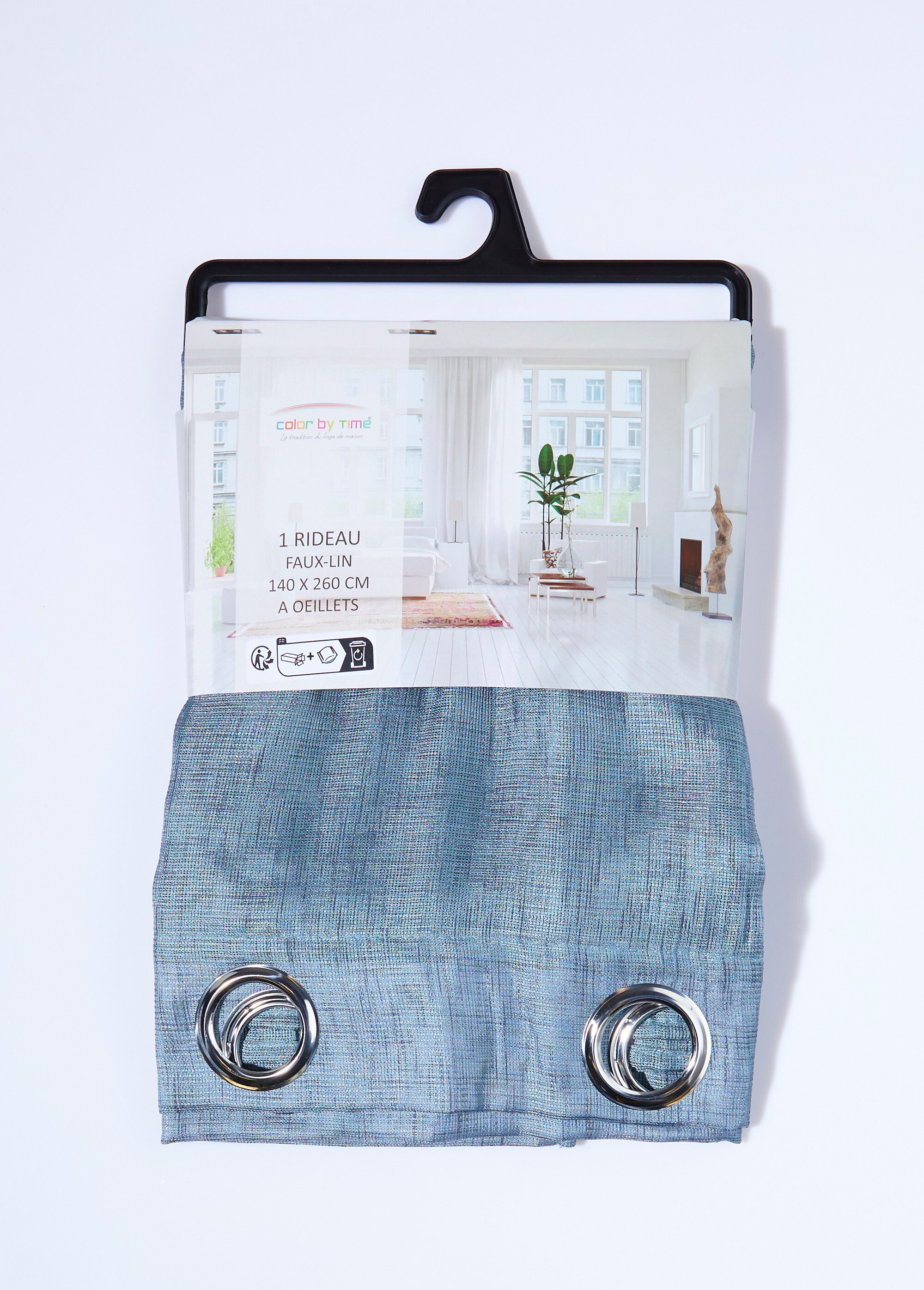 Rideau 1 panneau à œillets, tramé chiné BLEU GRIS COTZZ120068-6 DE2