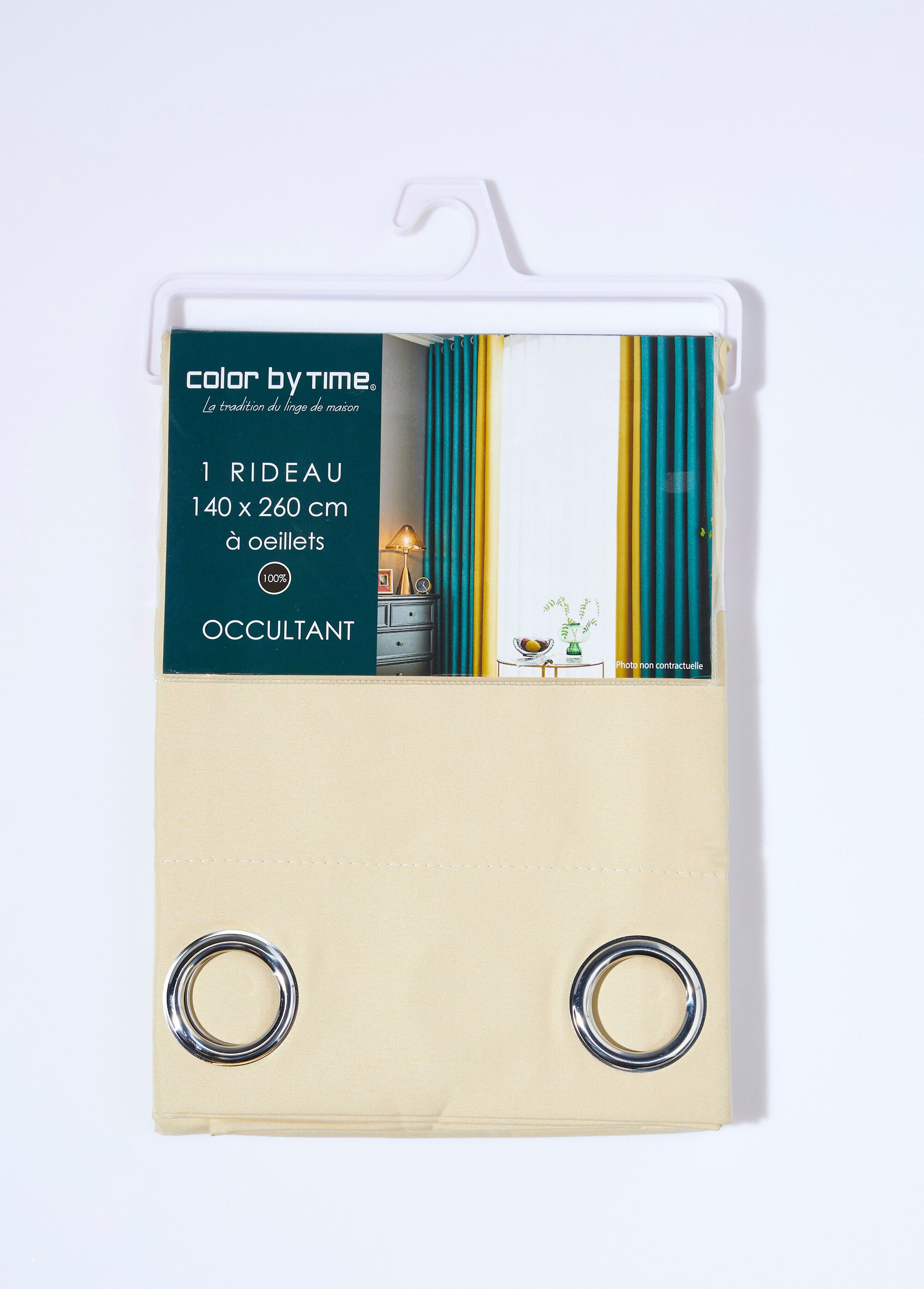 Rideau occultant uni 1 panneau à œillets Beige COTZA128233-1 DE2