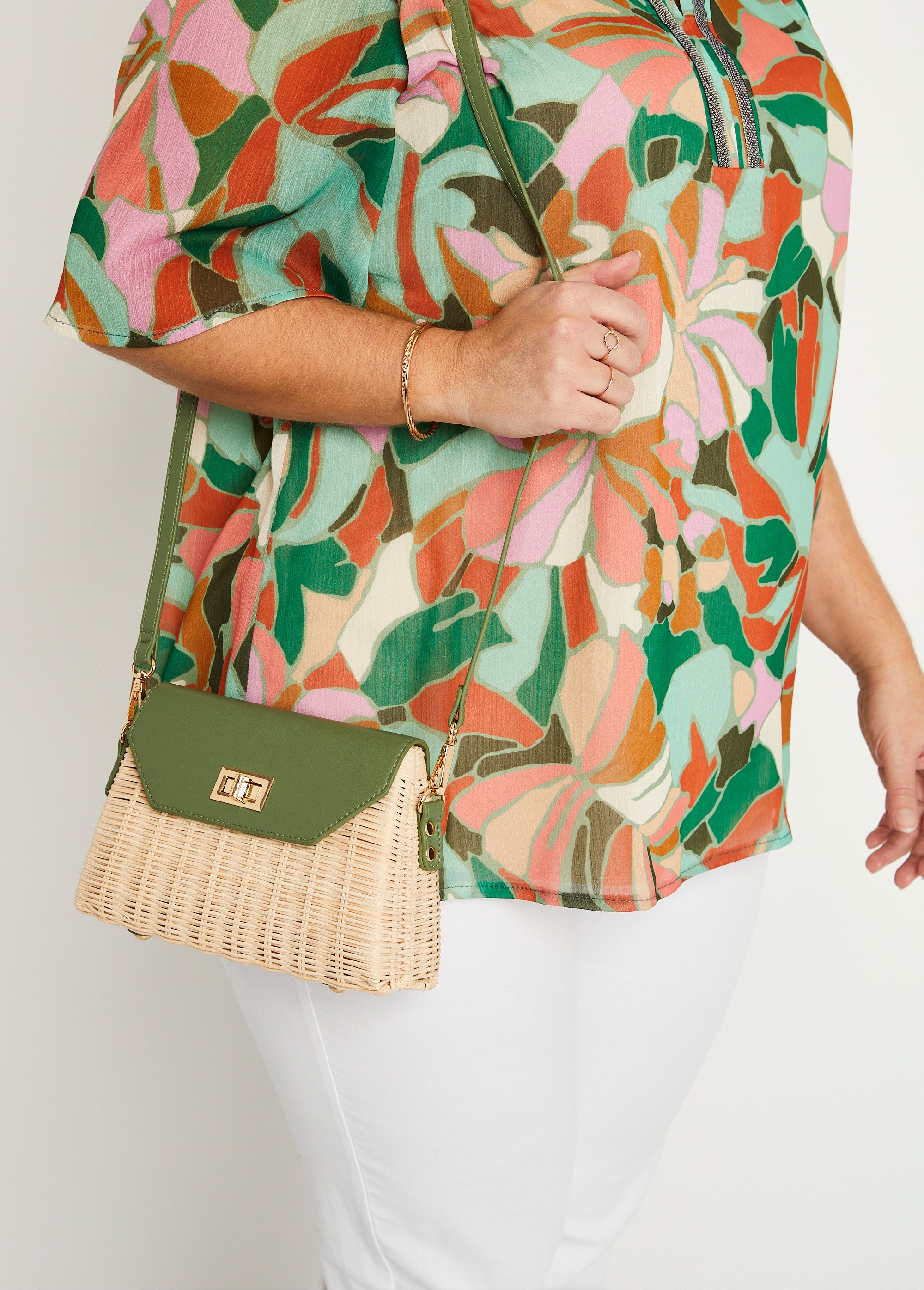 Sac besace bicolore rotin tressé Femme Grande Taille Vert ULTRA FA3