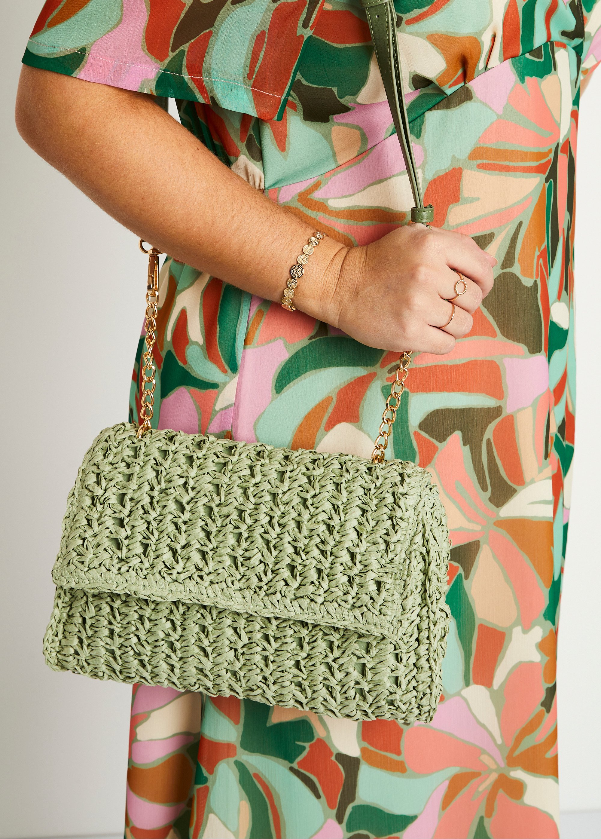 Sac besace en paille vert olive Femme Vert UDINI FA2