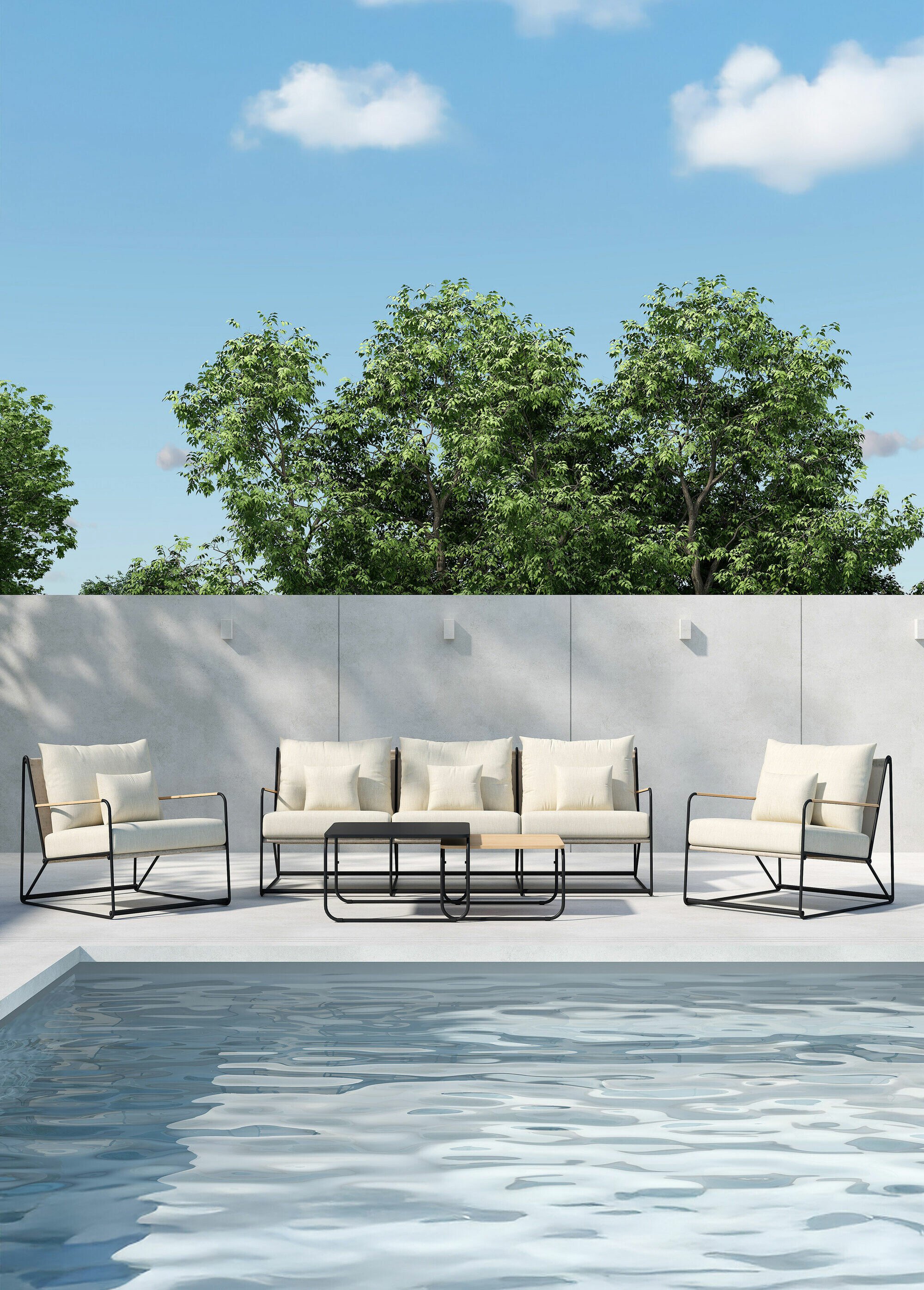 Set outdoor 5 places + 2 tables, V1 BEIGE VEN-9800-000 SI1