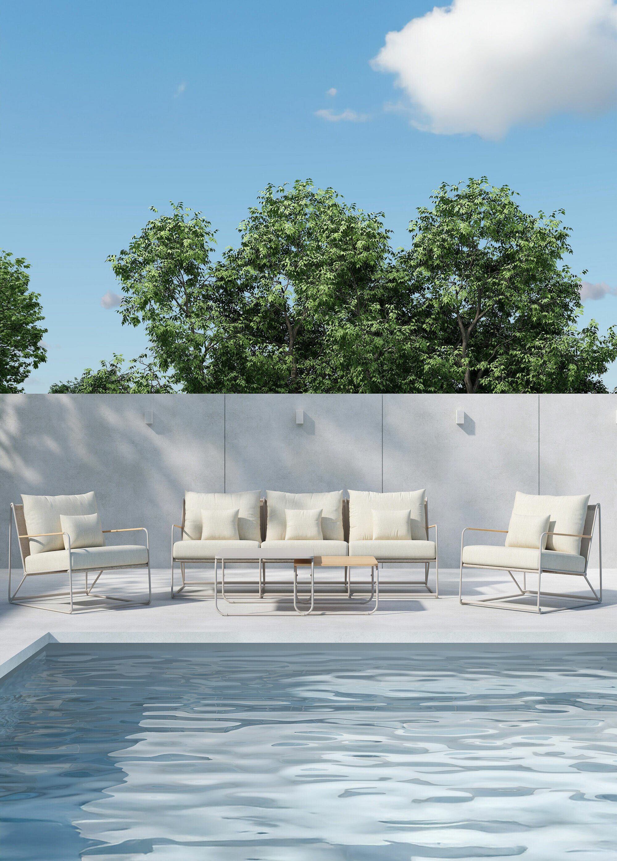 Set outdoor 5 places + 2 tables, V1 BEIGE VEN-9800-000 SI1