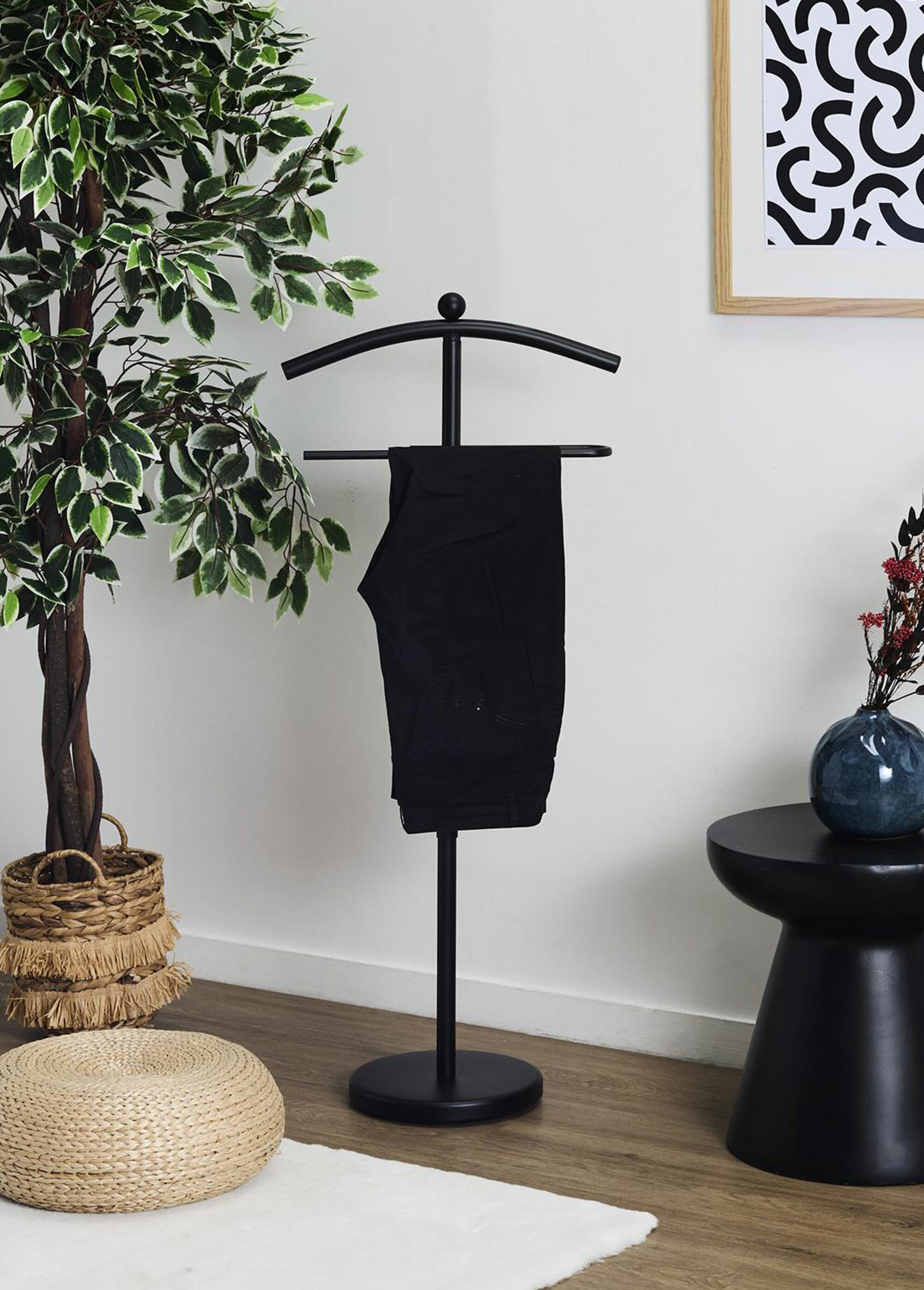 Valet de nuit métal et effet bois NOIR CMP-RG0085 SI2