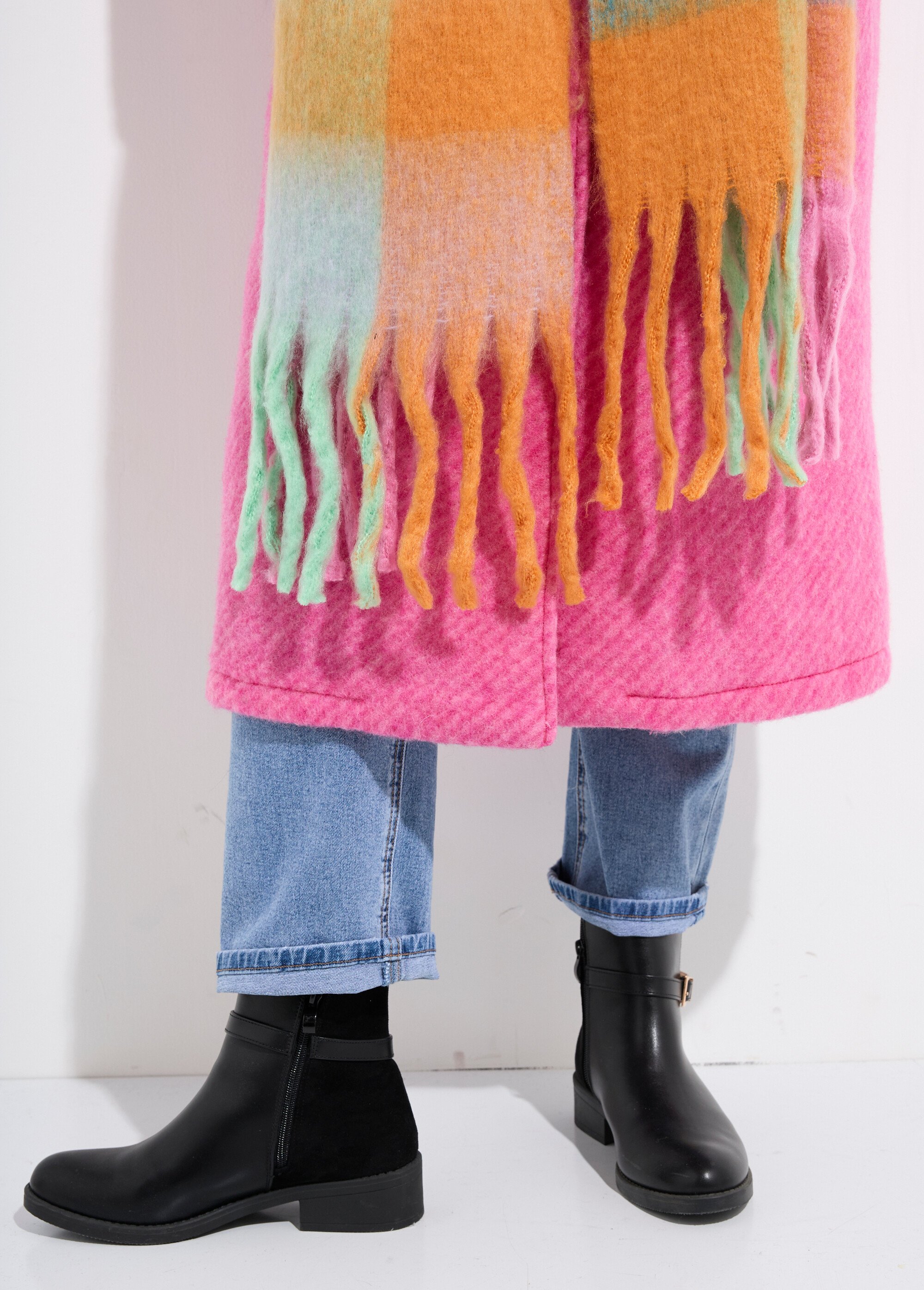 Echarpe XXL carreaux et grosses franges Femme Orange NES180LSW2516 DE1