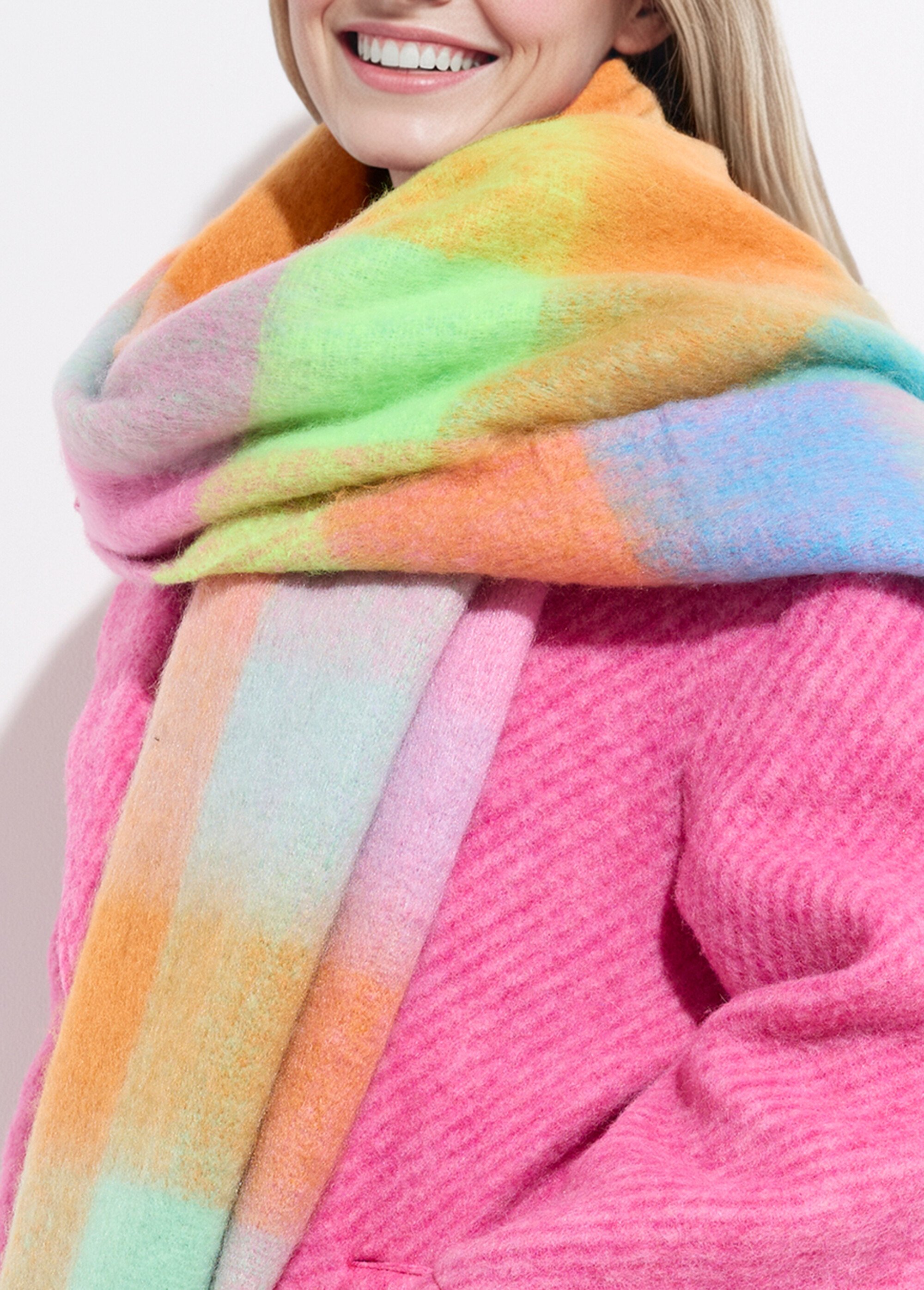 Echarpe XXL carreaux et grosses franges Femme Orange NES180LSW2516 DE2