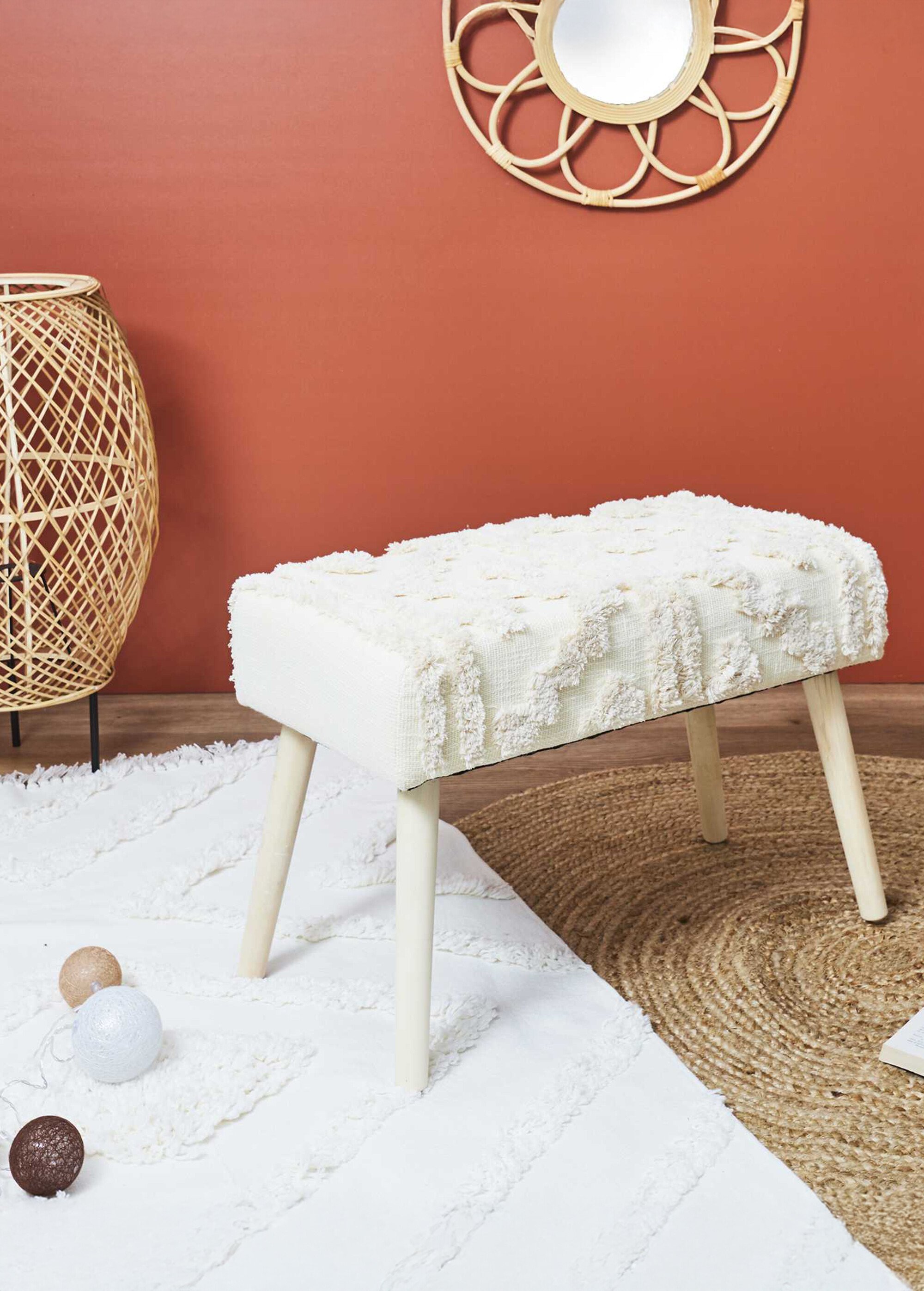 Banc en tissu frangé style ethnique BEIGE CMP-HD7524 SI1