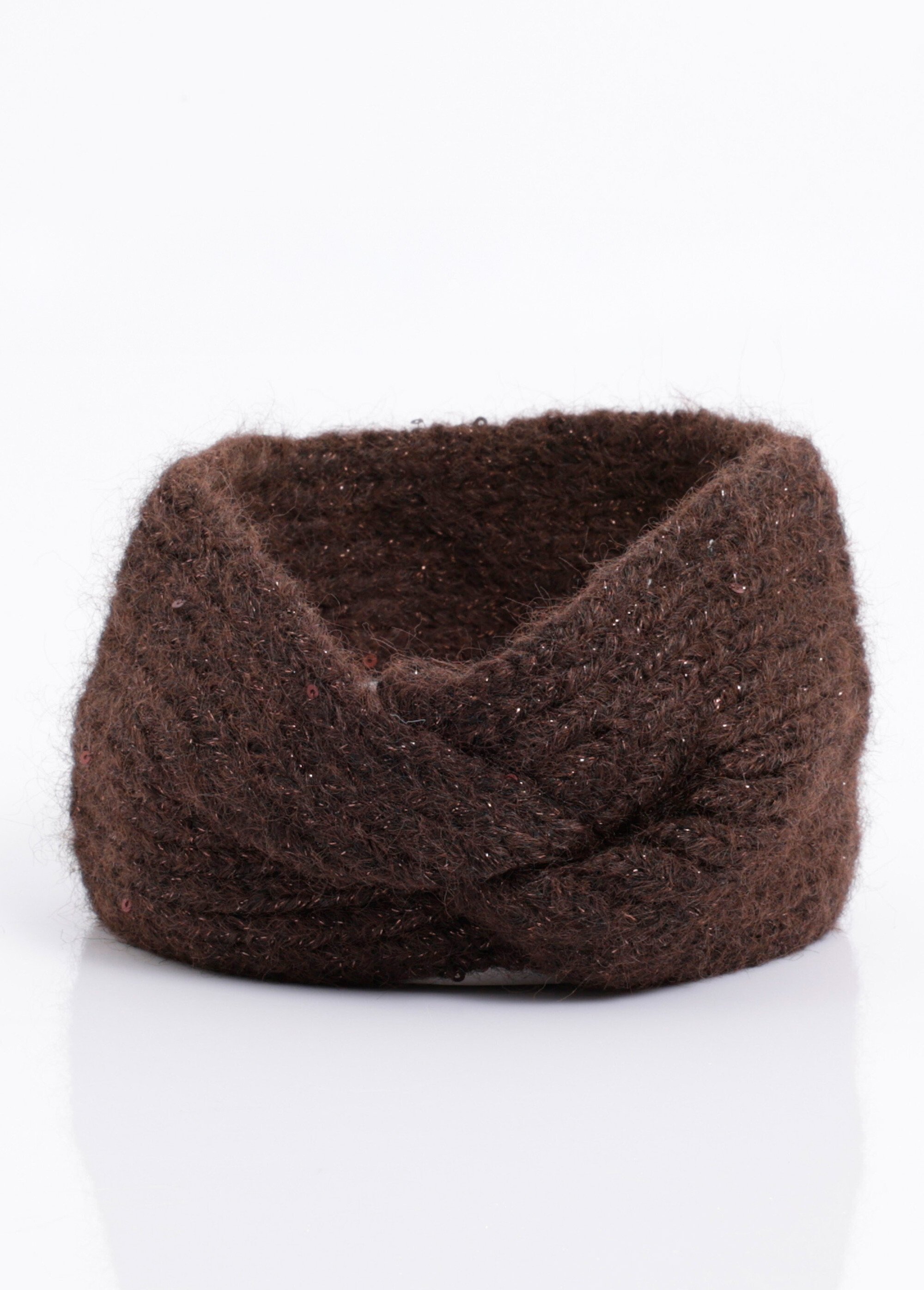 Bandeau chaud maille brillante à sequins Femme Marron NES180HBW2507 FA1