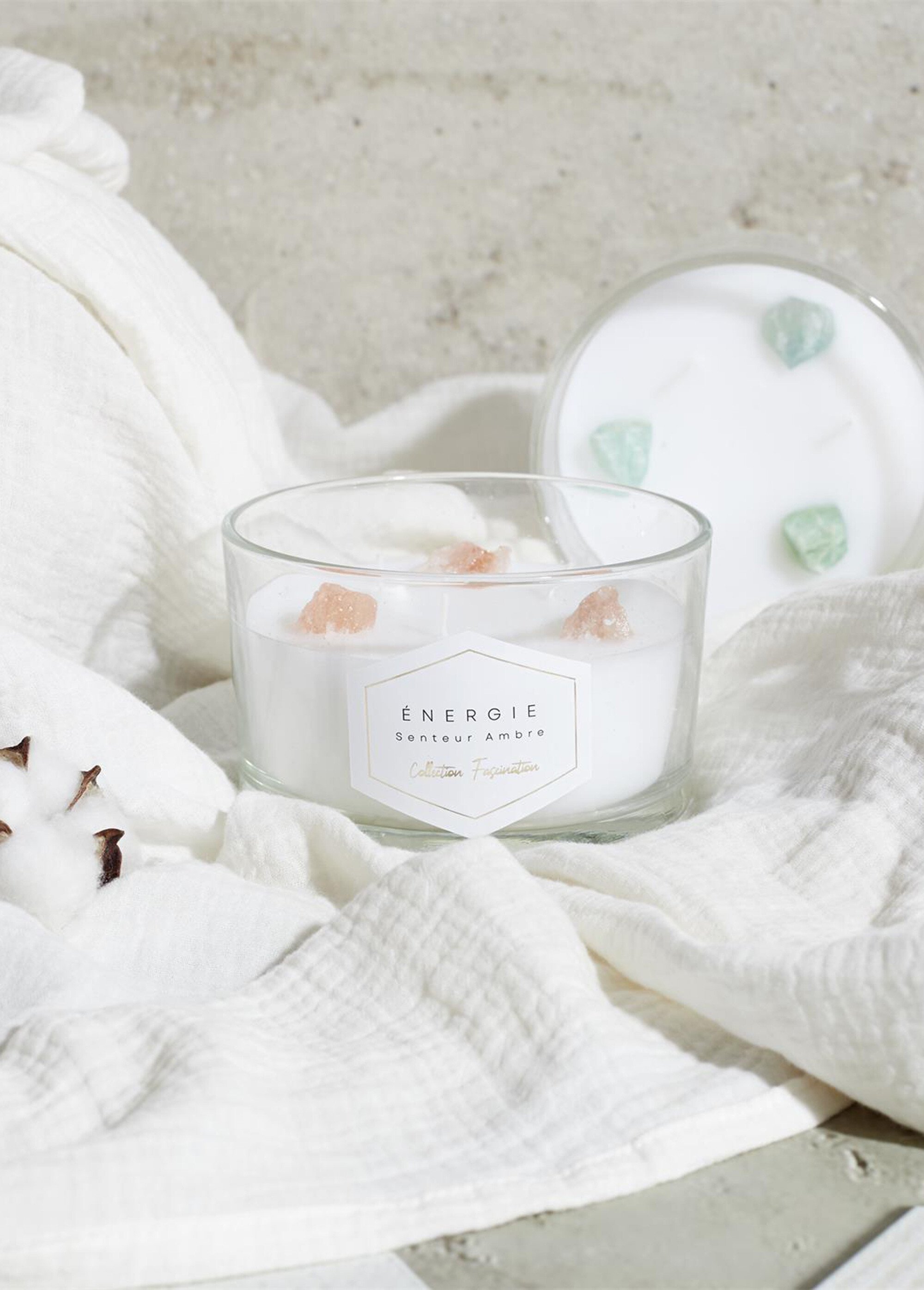 Bougie parfumée 3 mèches Pierres 7,8cm AMBRE CMP-BO0138 SI1