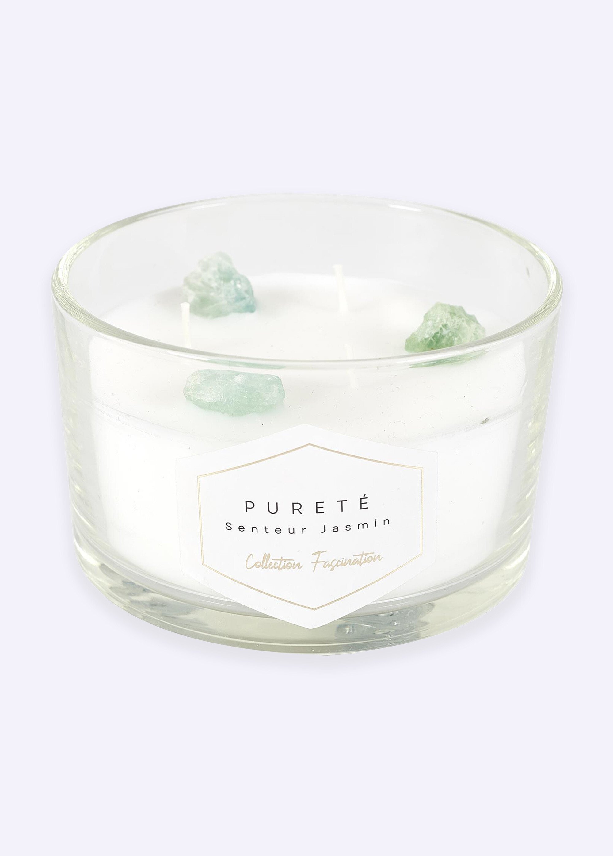 Bougie parfumée 3 mèches Pierres 7,8cm JASMIN CMP-BO0138 FA1