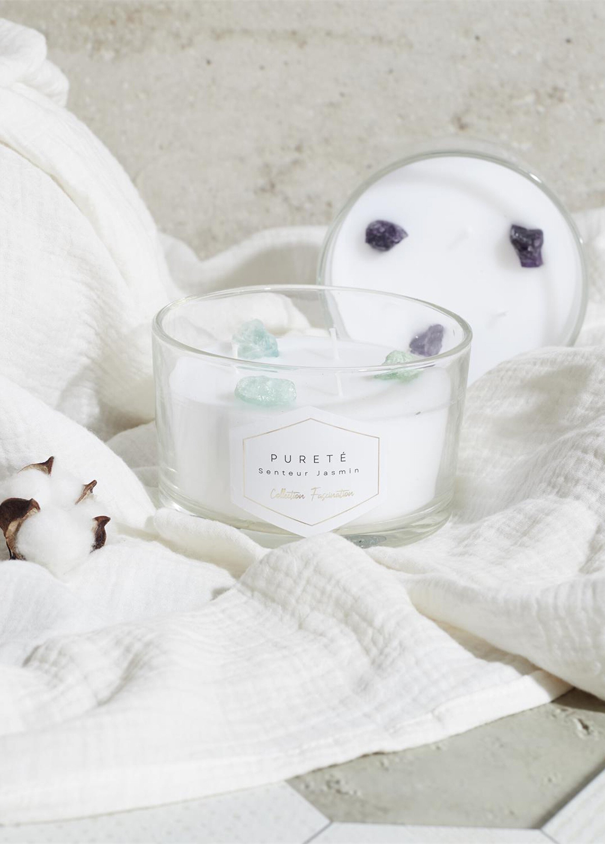 Bougie parfumée 3 mèches Pierres 7,8cm JASMIN CMP-BO0138 SI1