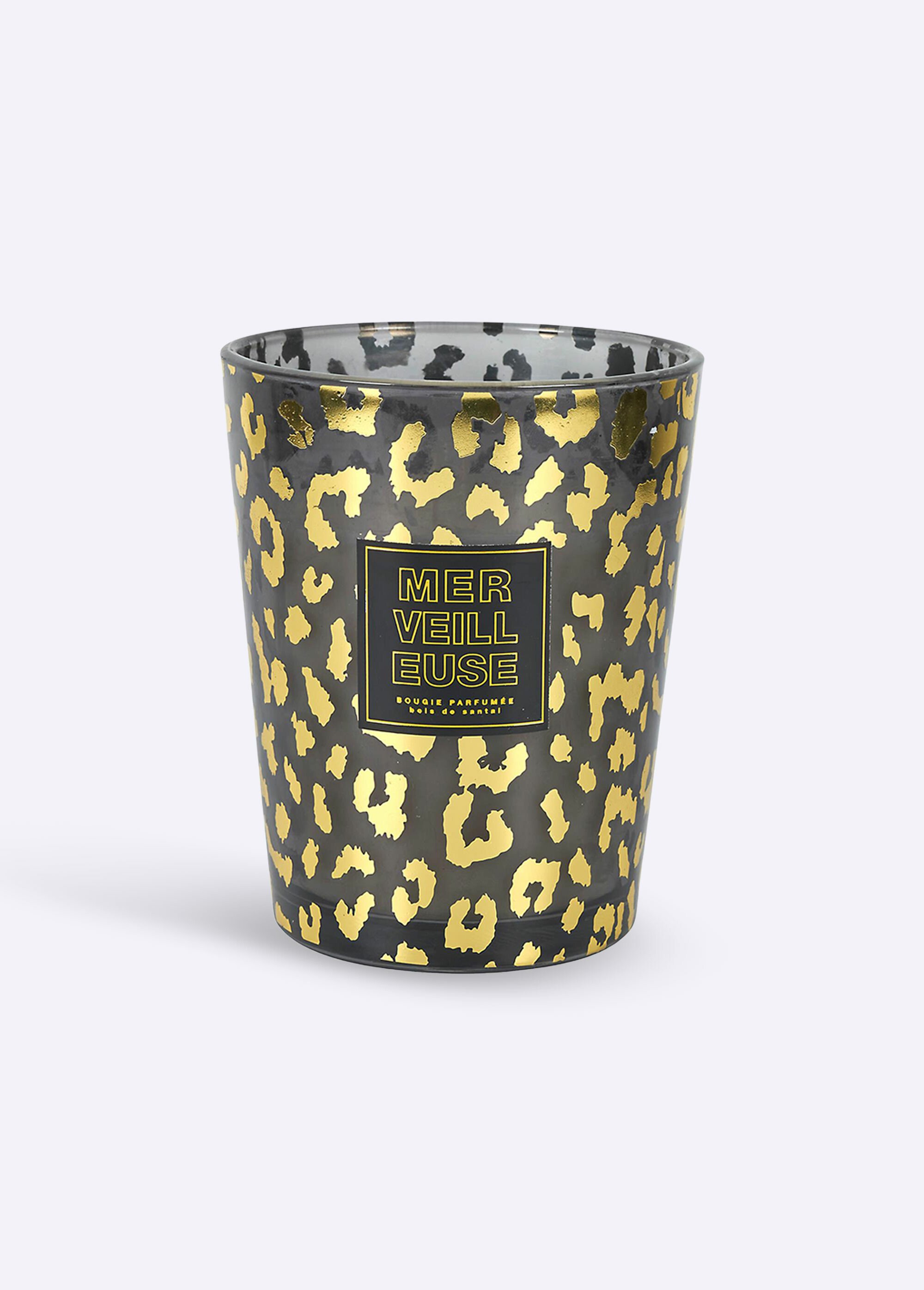 Bougie parfumée en verre motif léopard