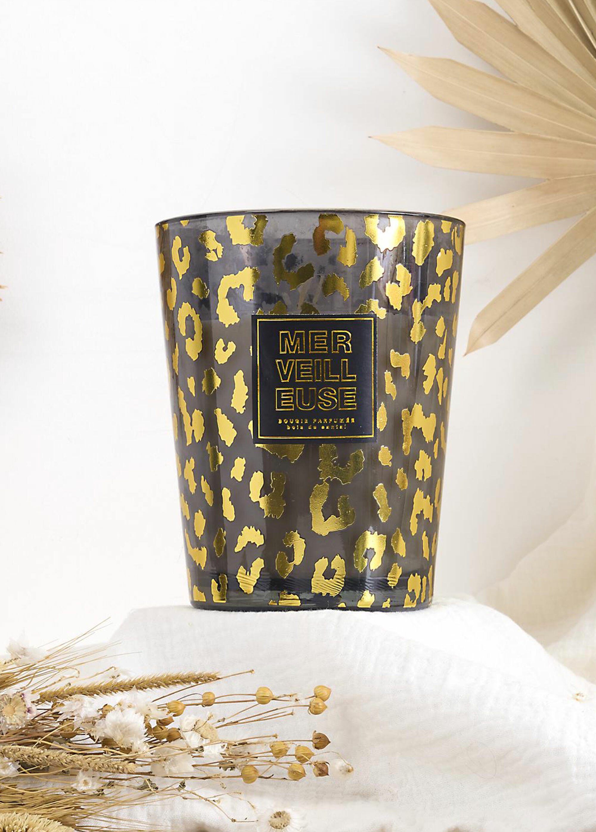 Bougie parfumée en verre motif léopard Noir CMP-BO0203 SI1