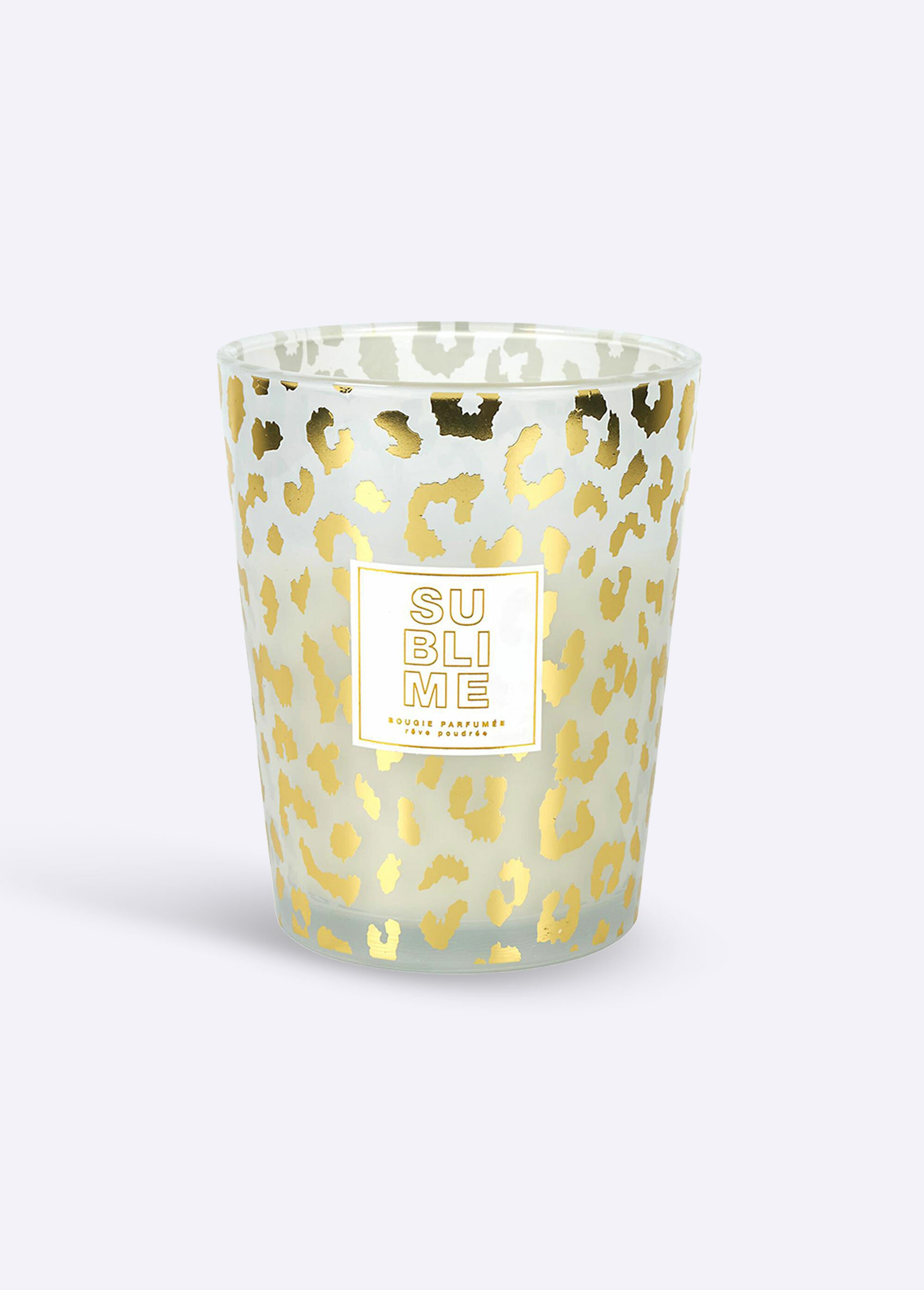 Bougie parfumée en verre motif léopard Blanc CMP-BO0203 FA1