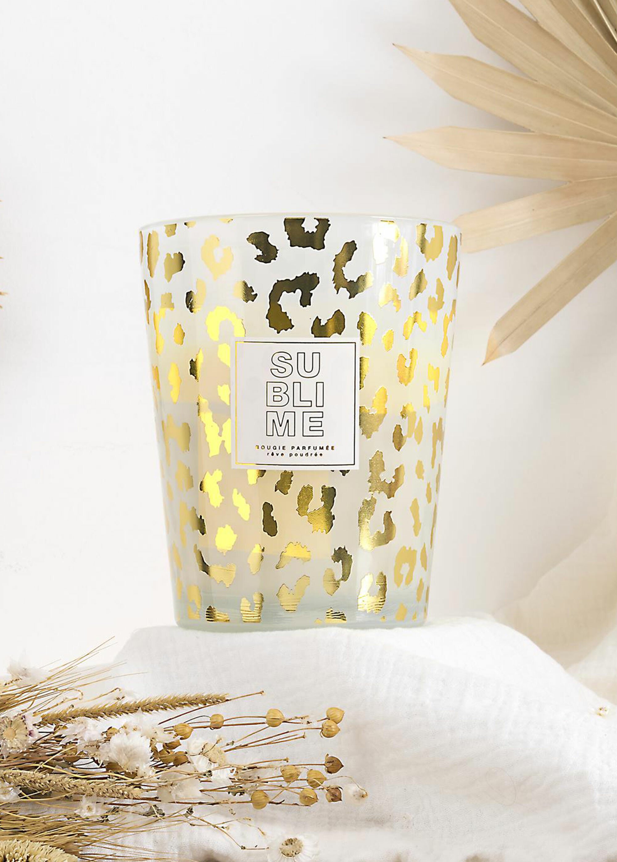 Bougie parfumée en verre motif léopard Blanc CMP-BO0203 SI1