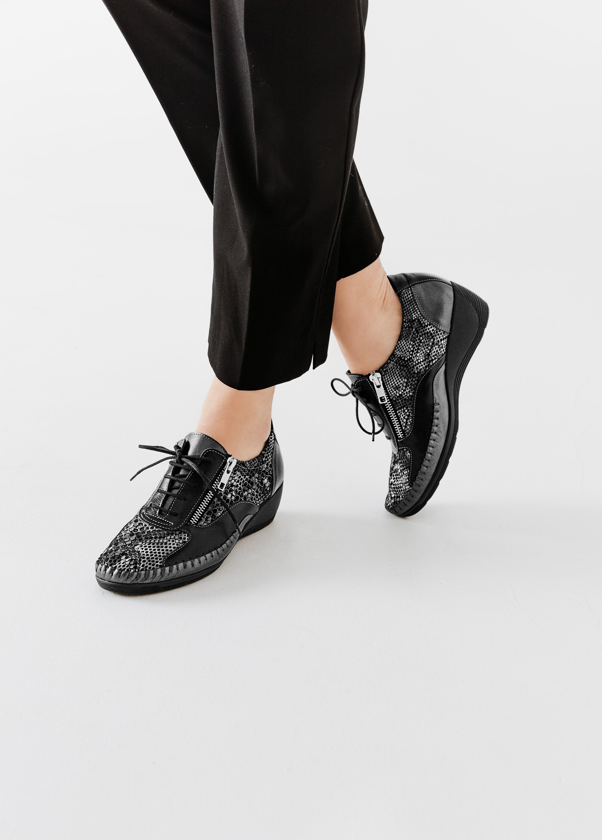 Derbies cuir zippées effet laçage Femme Noir ORADIAL SF1