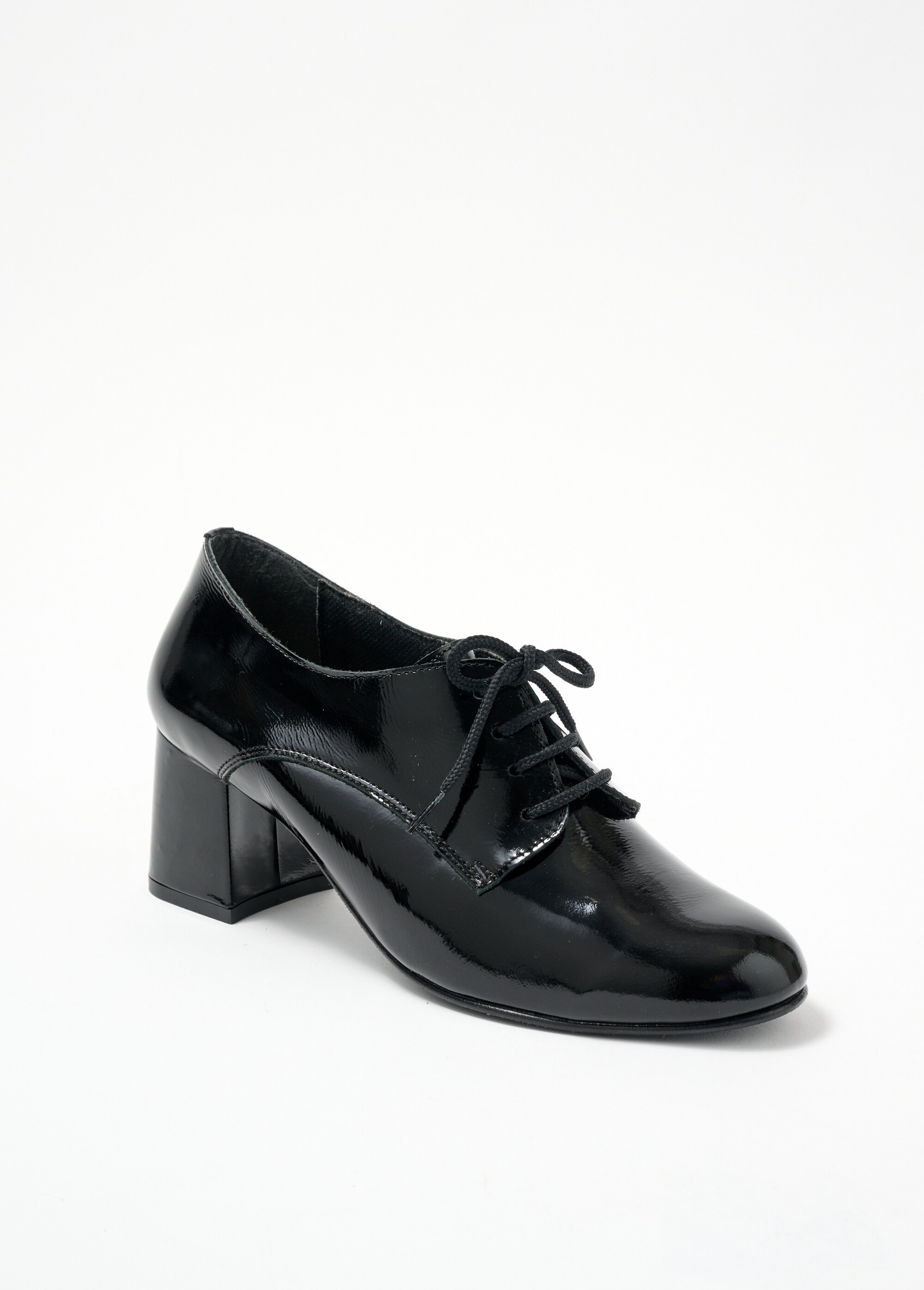 Derbies lacées à talons largeur confort cuir vernis