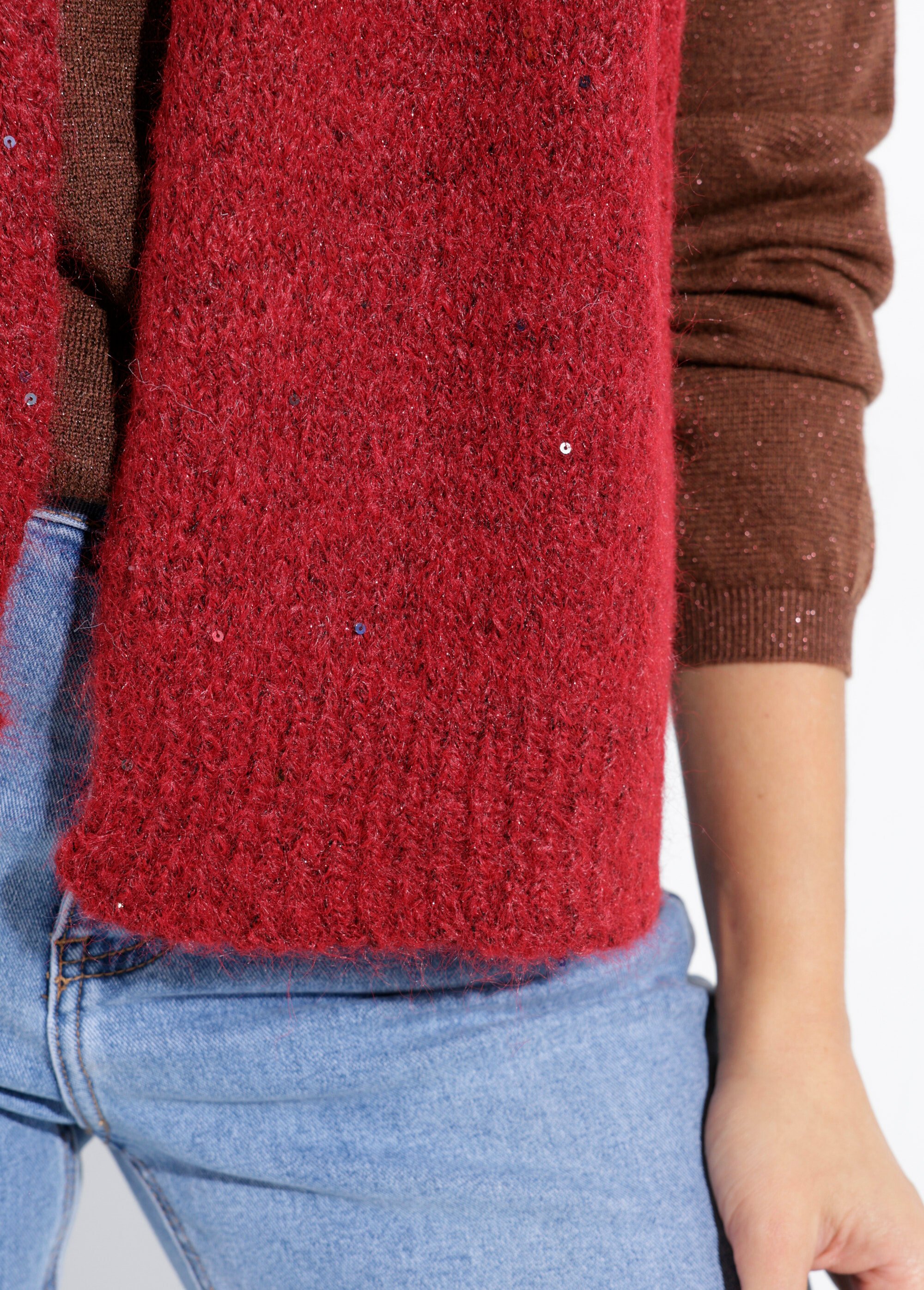 Echarpe chaud maille brillante à sequins Femme Rouge NES180LSW2523 DE1