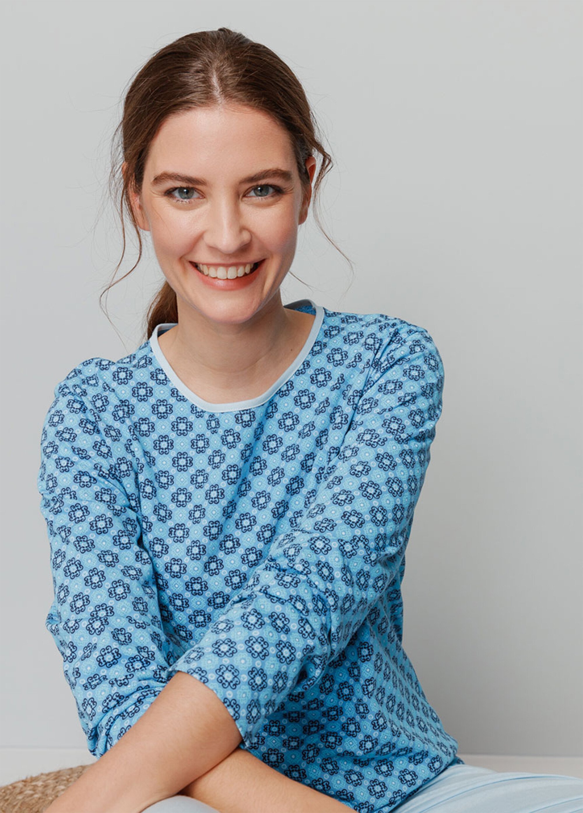 Haut de pyjama manches longues Femme Bleu SARINA DE1