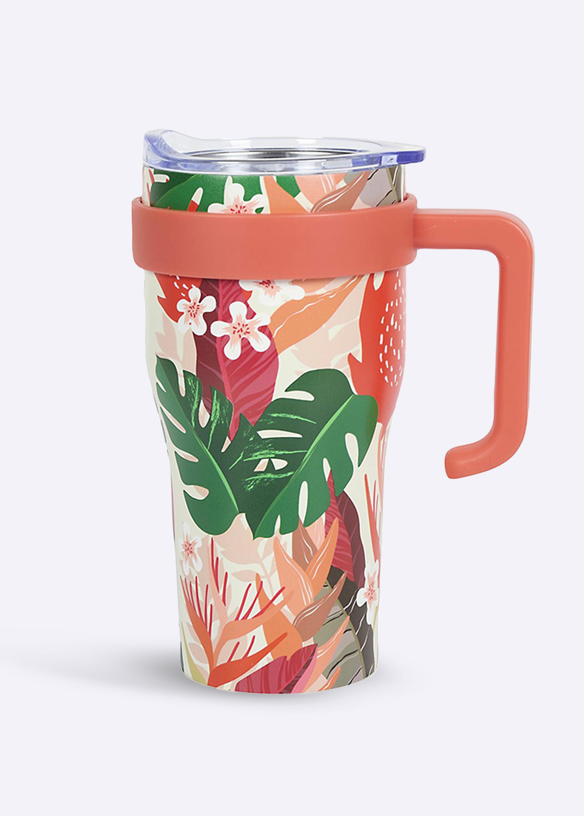 Mug de transport 0,6L floral avec paille Orange CMP-KA0670 FA1