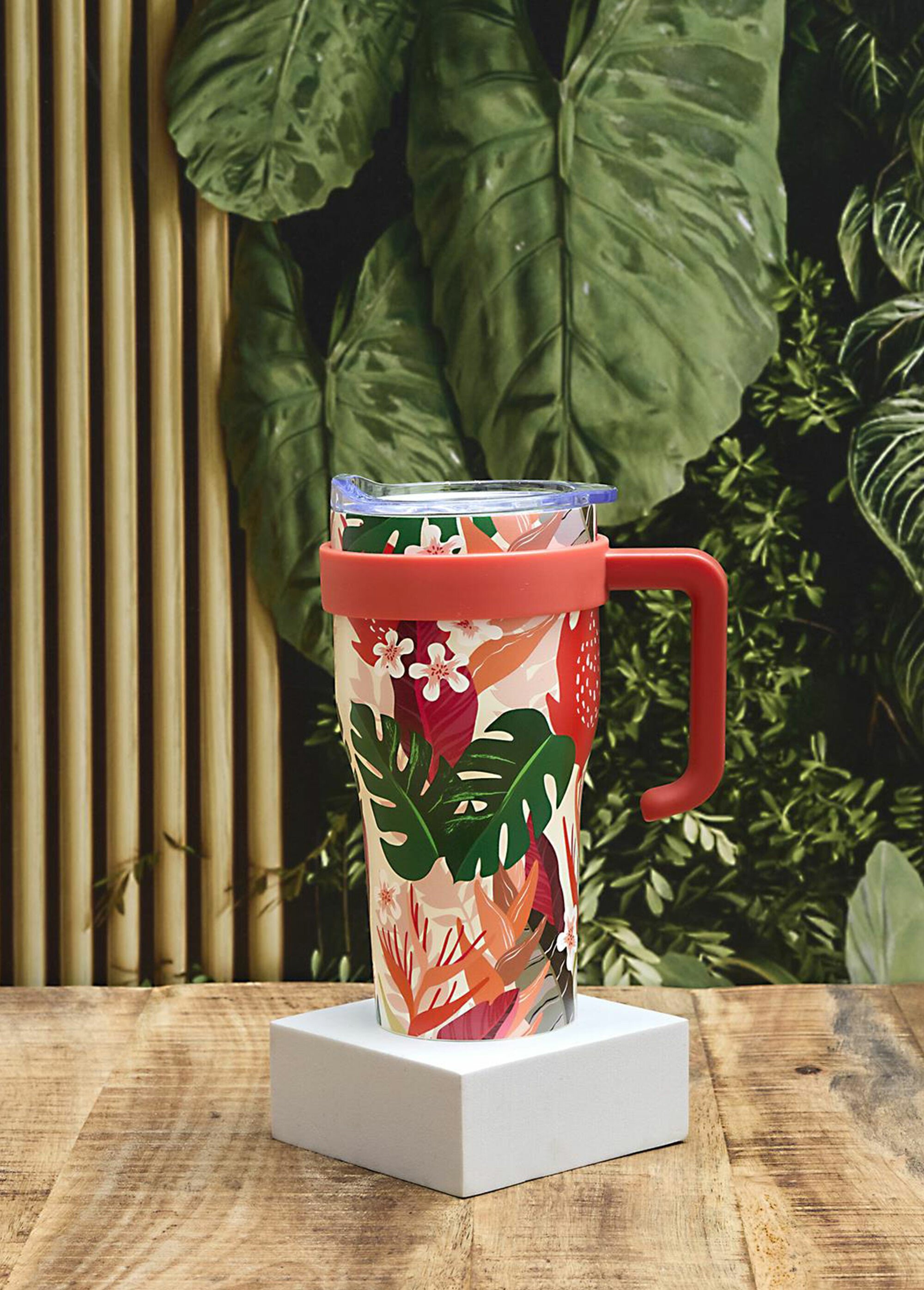 Mug de transport 0,6L floral avec paille Orange CMP-KA0670 SI1