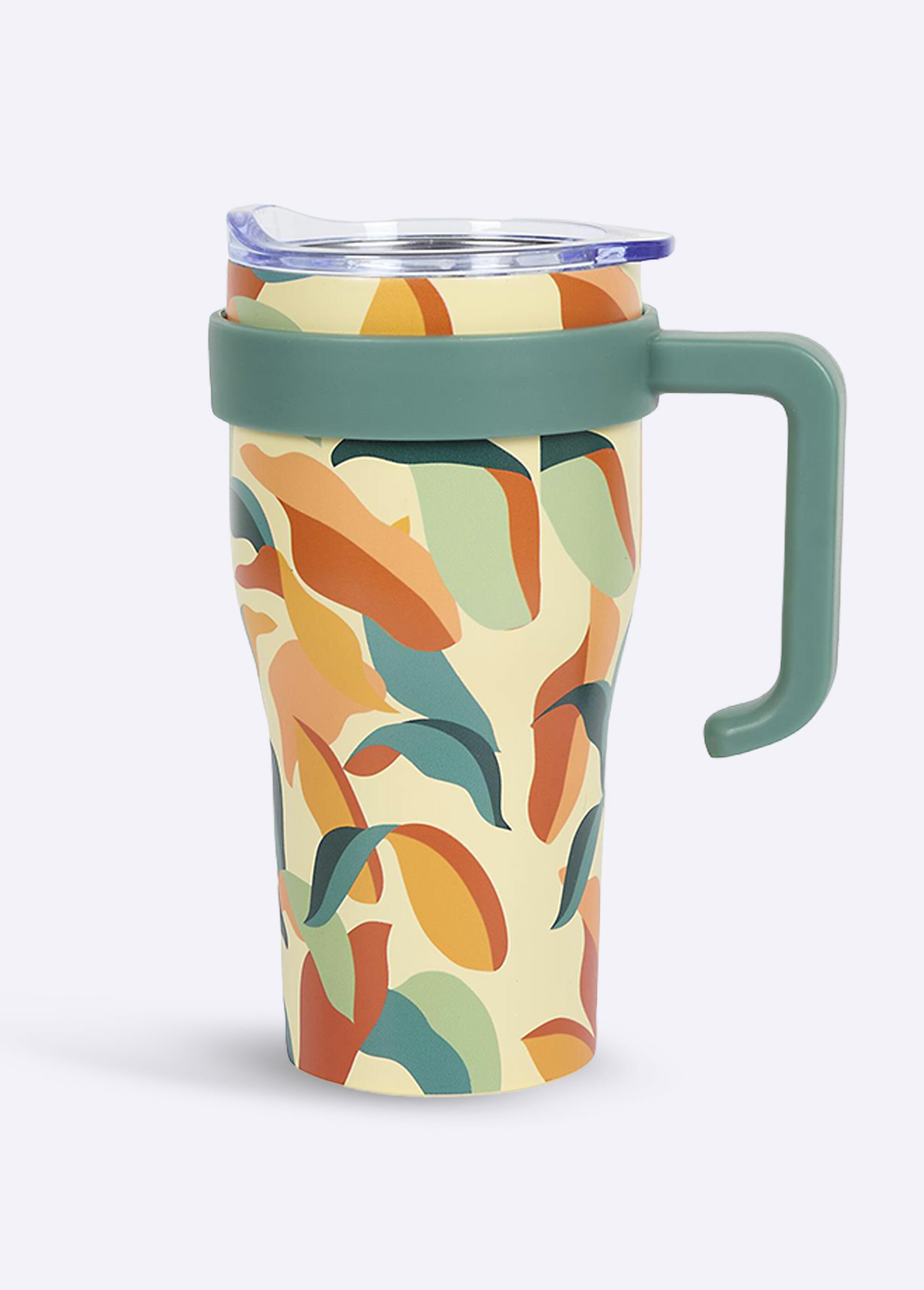 Mug de transport 0,6L floral avec paille Bleu CMP-KA0670 FA1