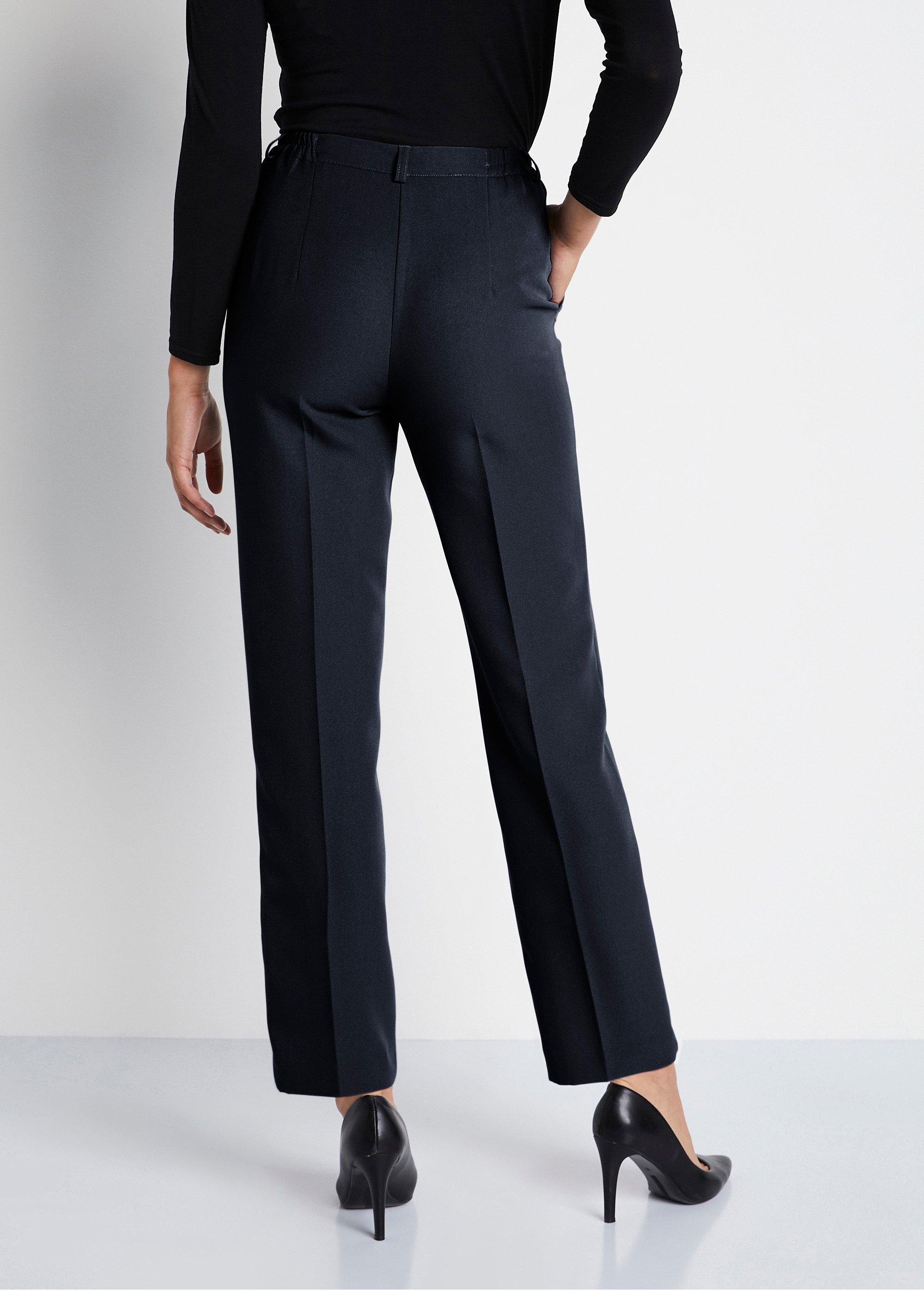 Pantalon droit taille semi-élastiquée tissu infroissable