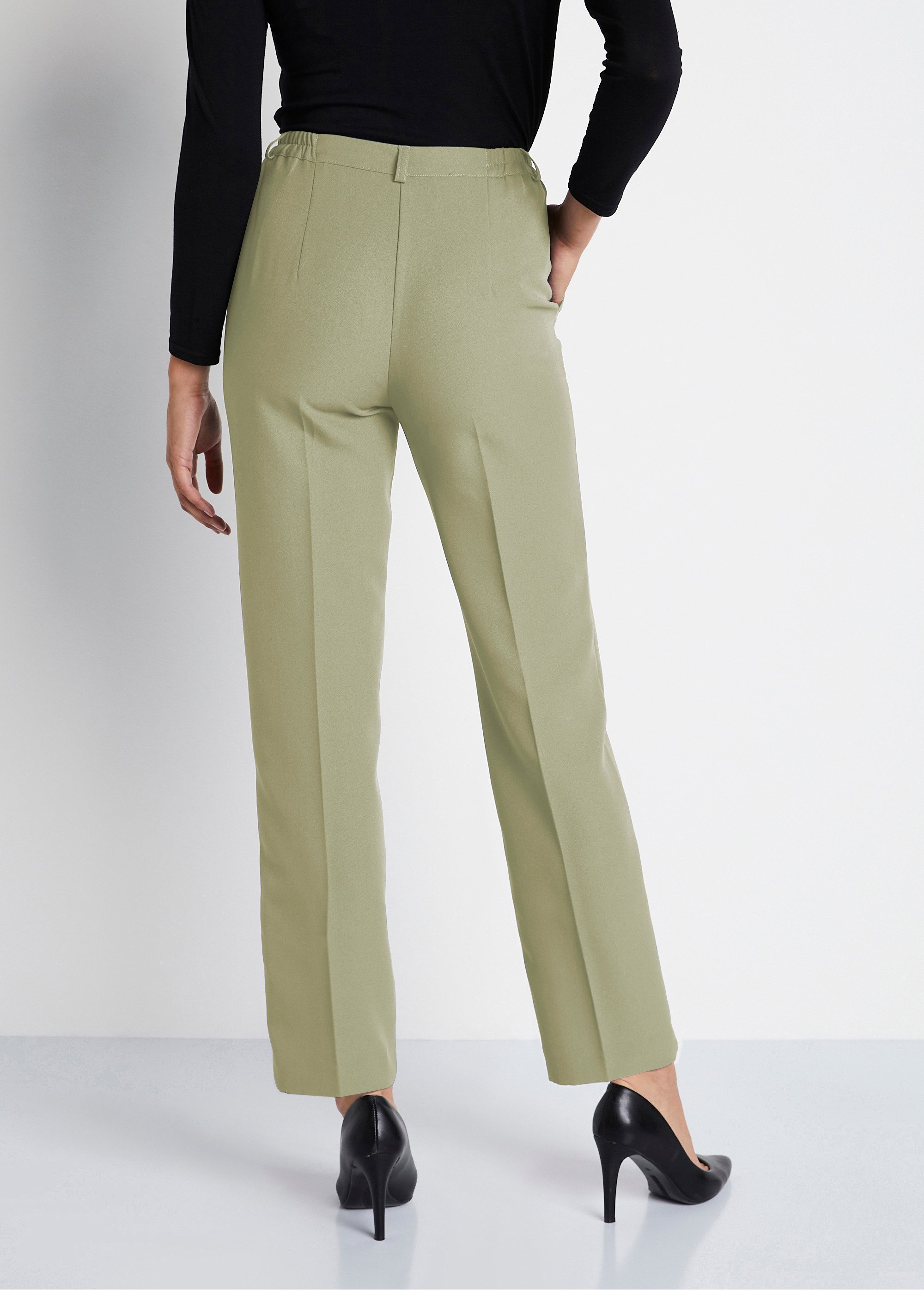 Pantalon droit taille semi-élastiquée tissu infroissable