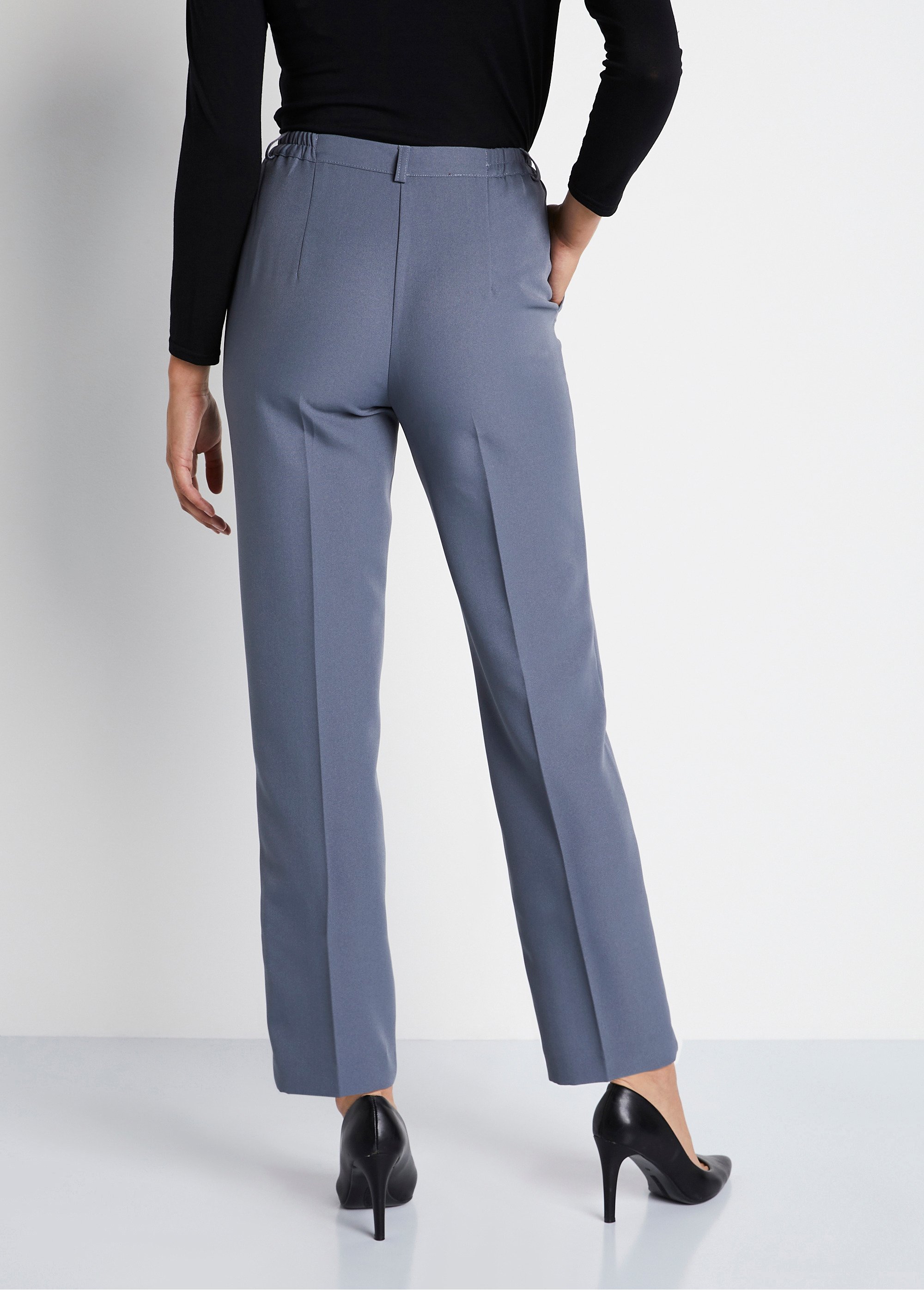 Pantalon droit taille semi-élastiquée tissu infroissable