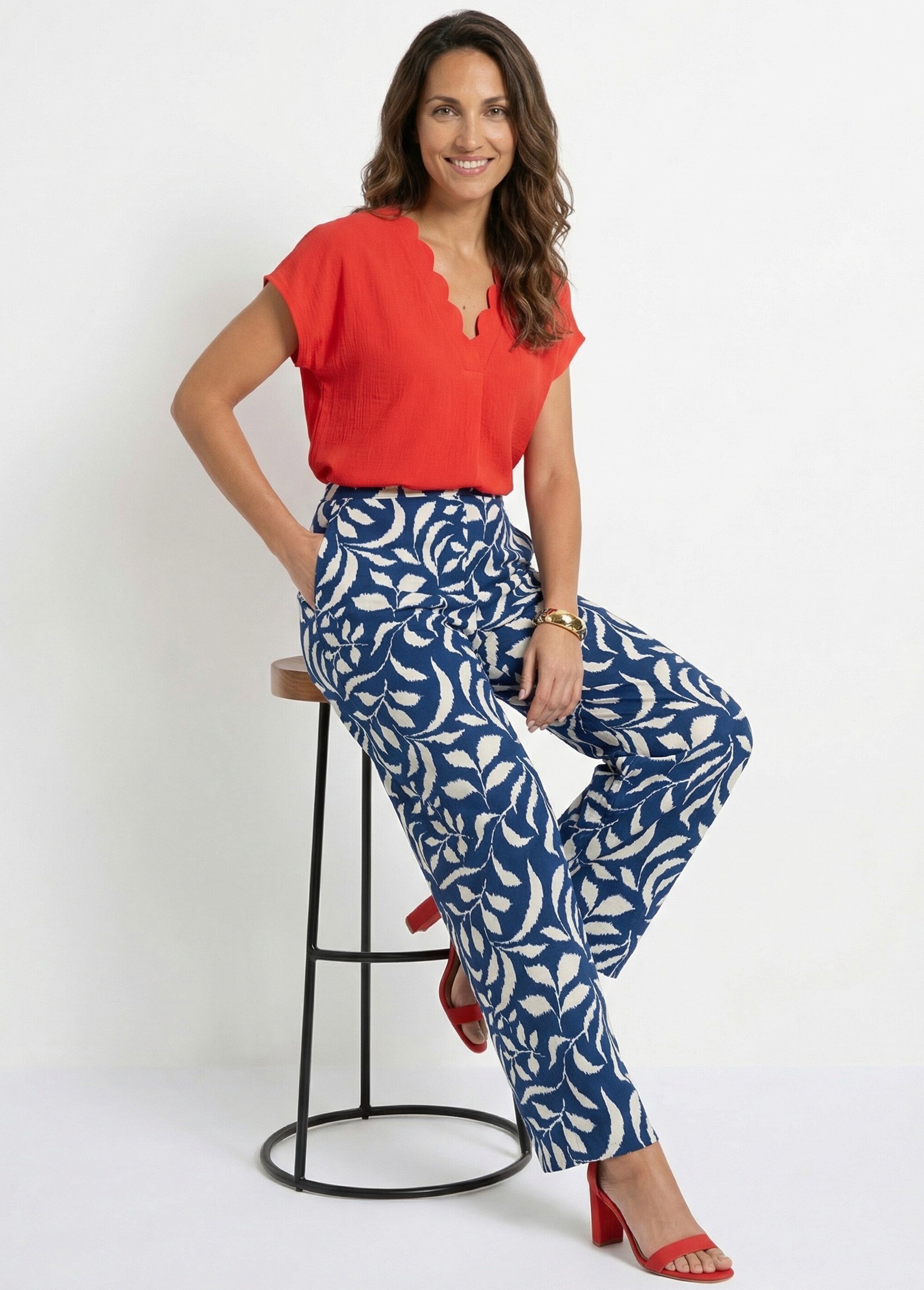 Pantalon fluide bicolore taille élastiquée Femme Bleu NOEVA MV1