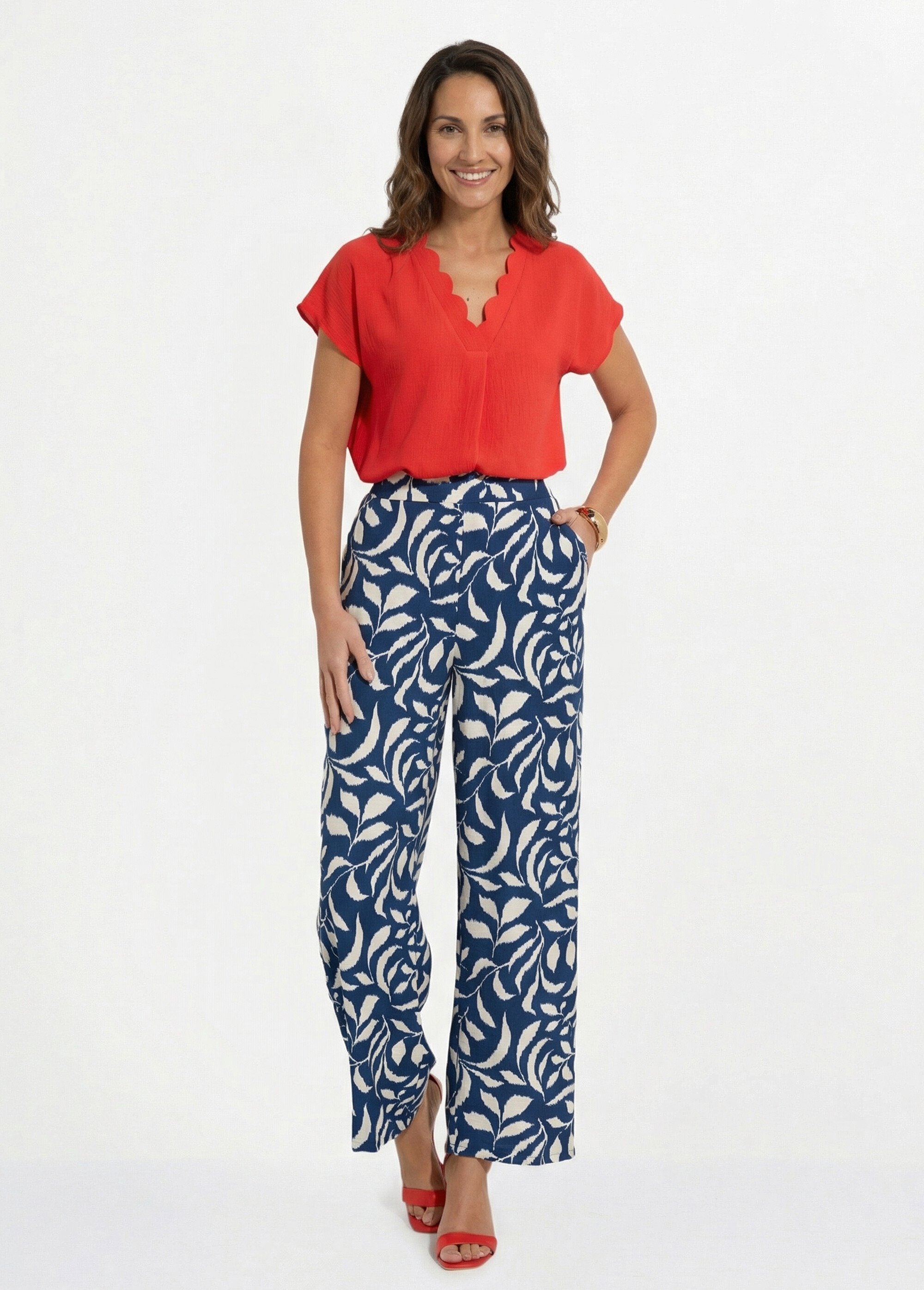 Pantalon fluide bicolore taille élastiquée Femme Bleu NOEVA SF1
