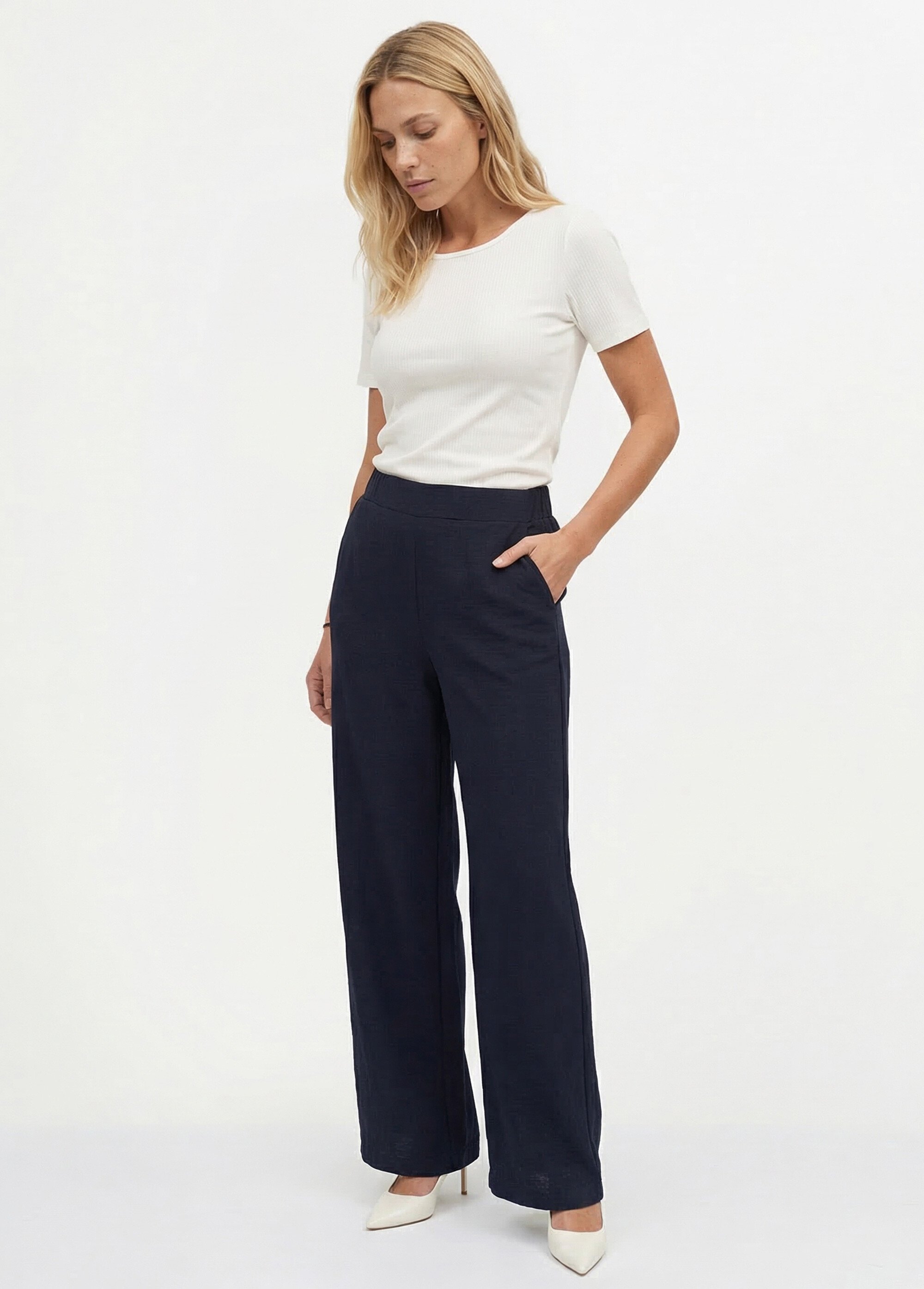 Pantalon fluide bicolore taille élastiquée