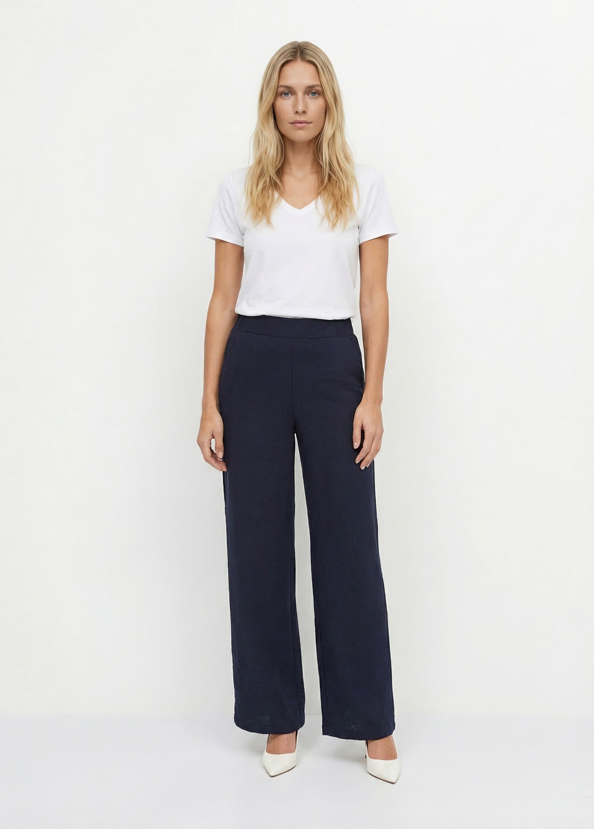 Pantalon fluide bicolore taille élastiquée Femme Bleu NOEVA SF1