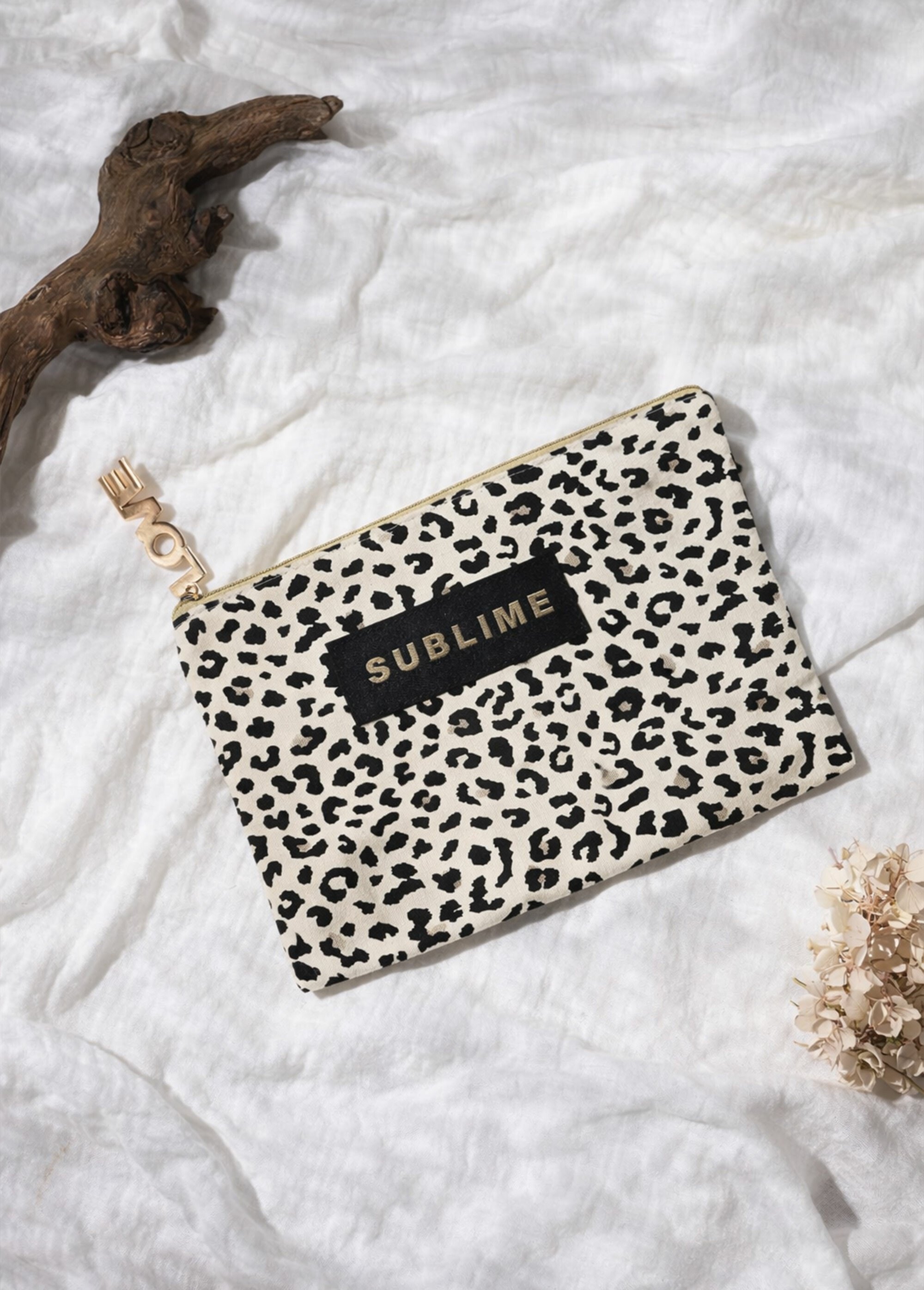Pochette zippée à message motif léopard Femme Blanc CMP-SH8533 SI1