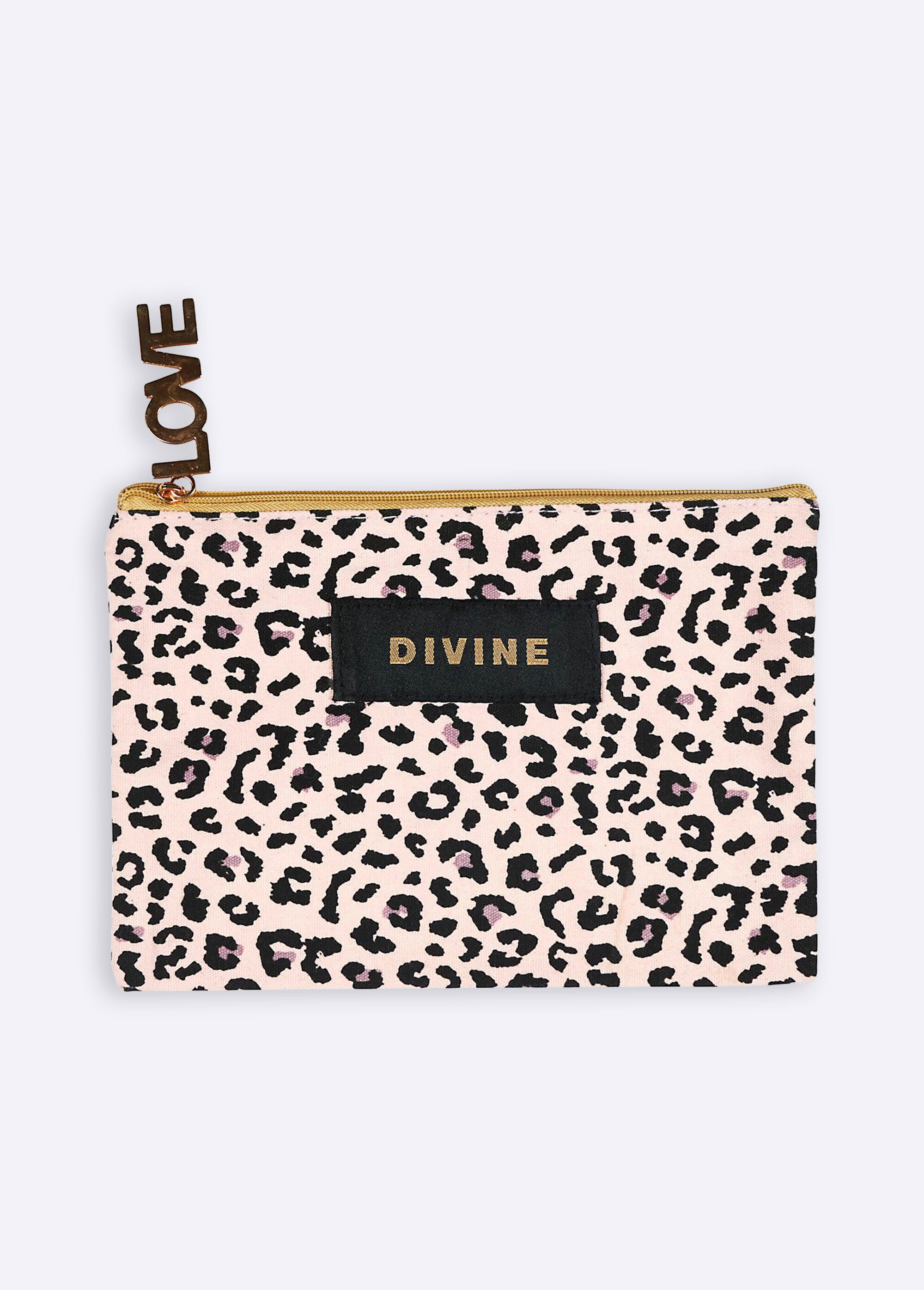 Pochette zippée à message motif léopard Femme Rose CMP-SH8533 FA1