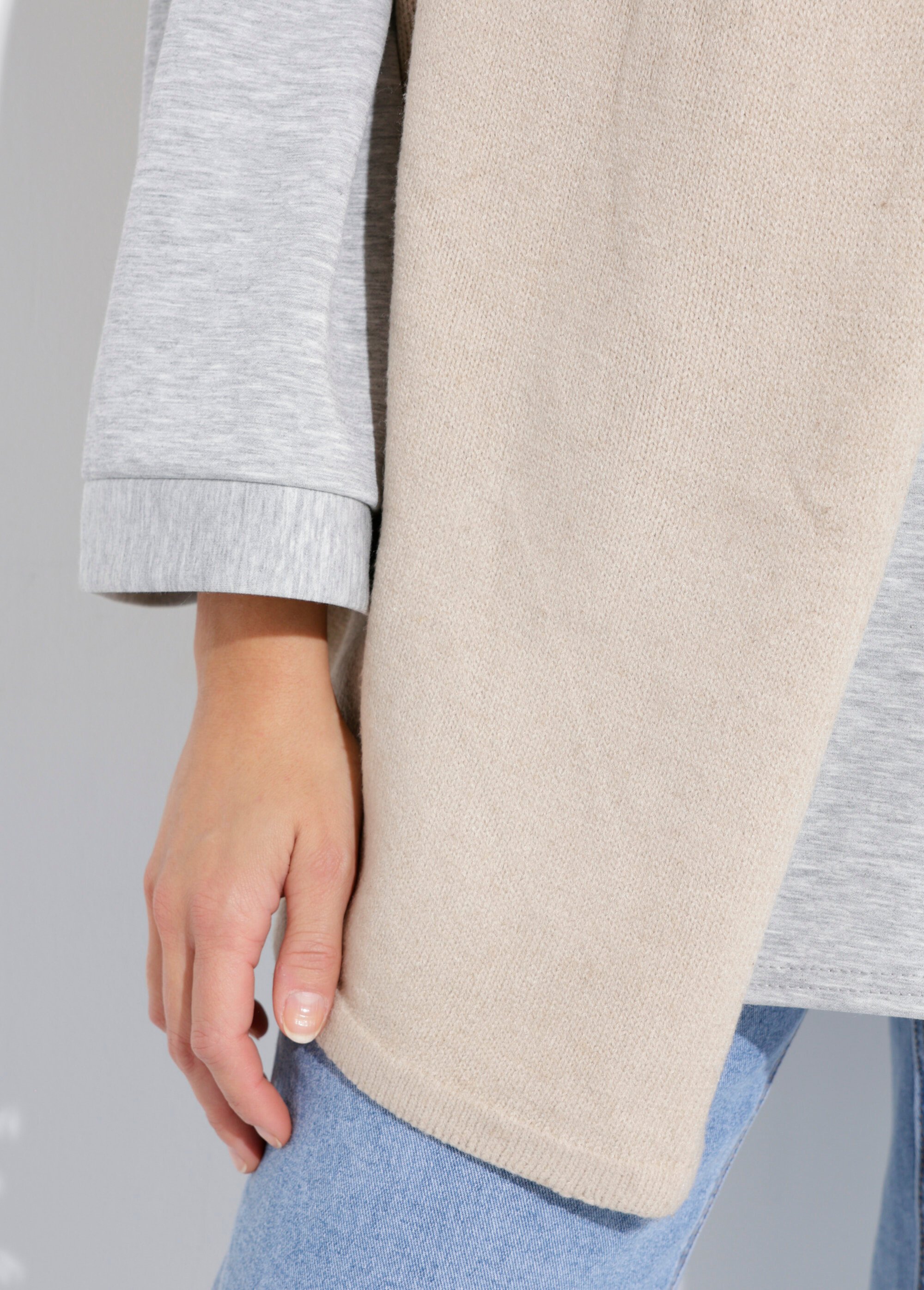 Poncho cape chaud maille avec laine Femme Beige NES180POW2502 DE1