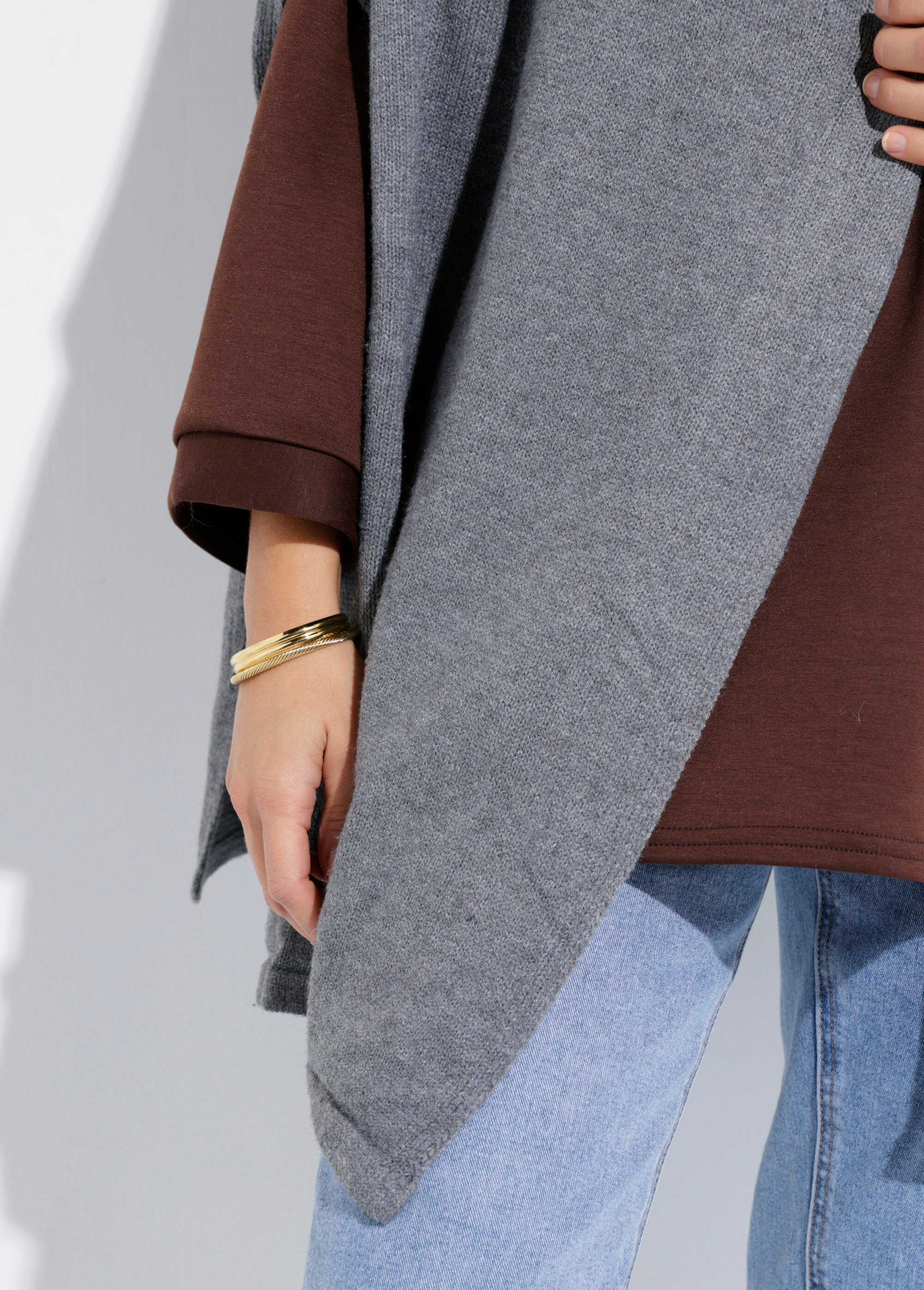 Poncho cape chaud maille avec laine Femme Gris NES180POW2502 DE1