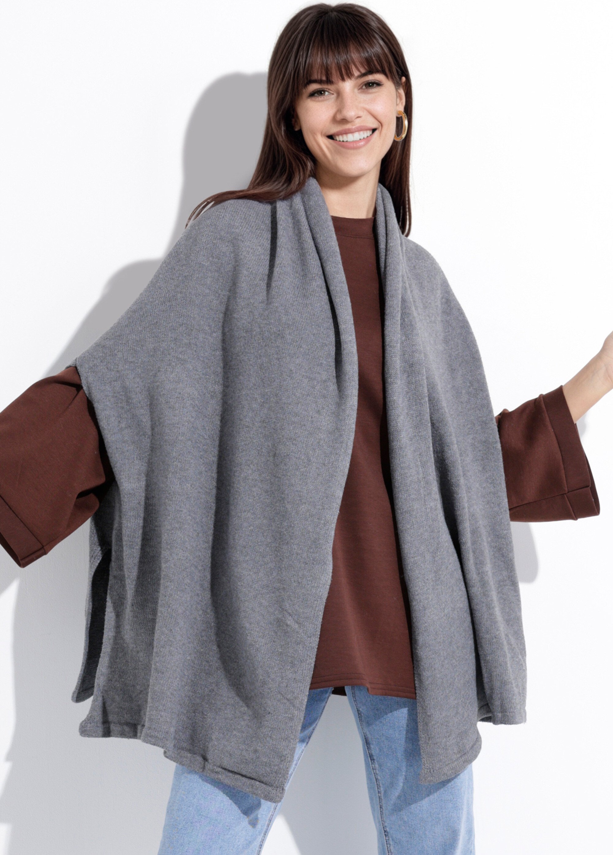 Poncho cape chaud maille avec laine