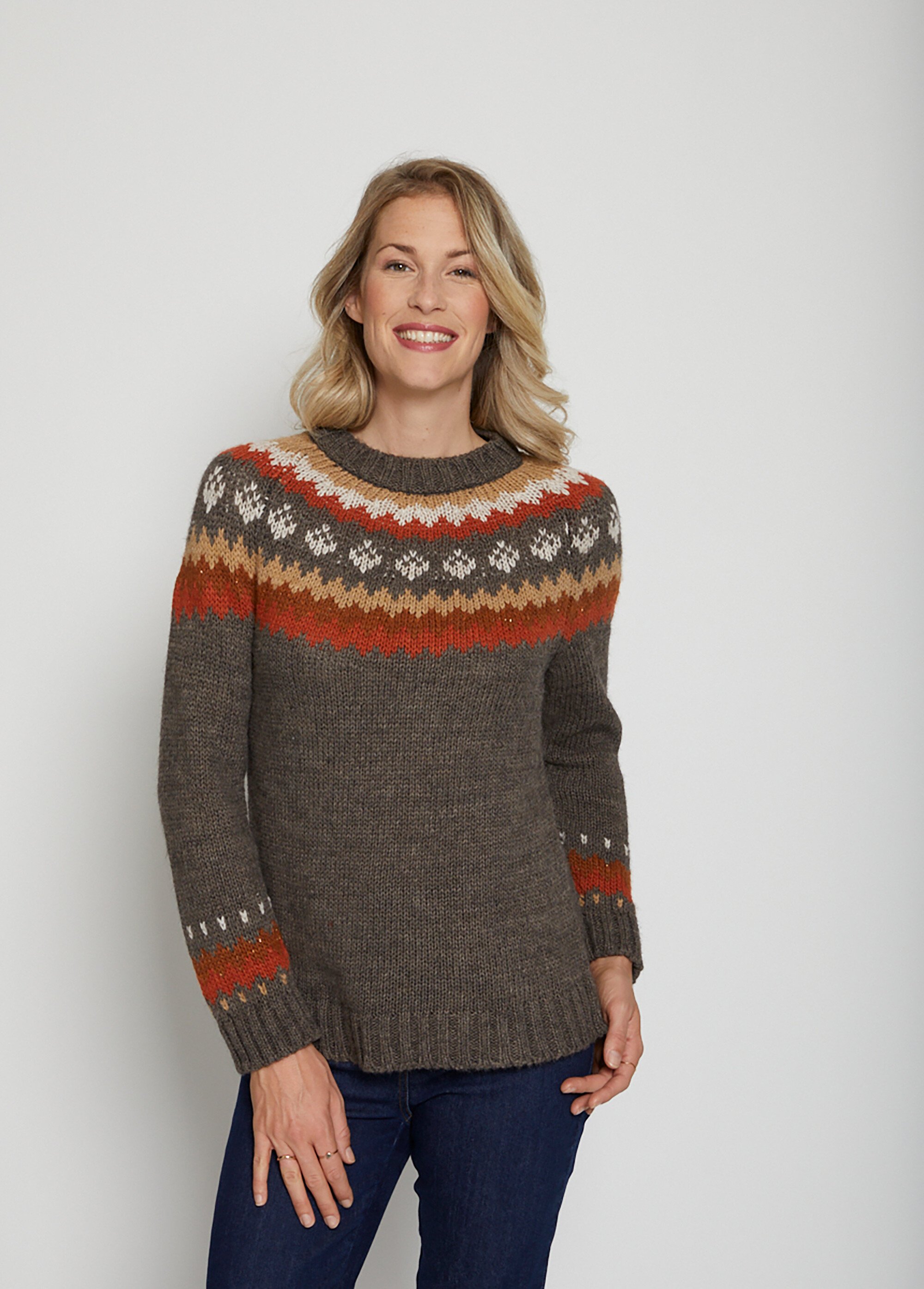 Pull uni jacquard placé