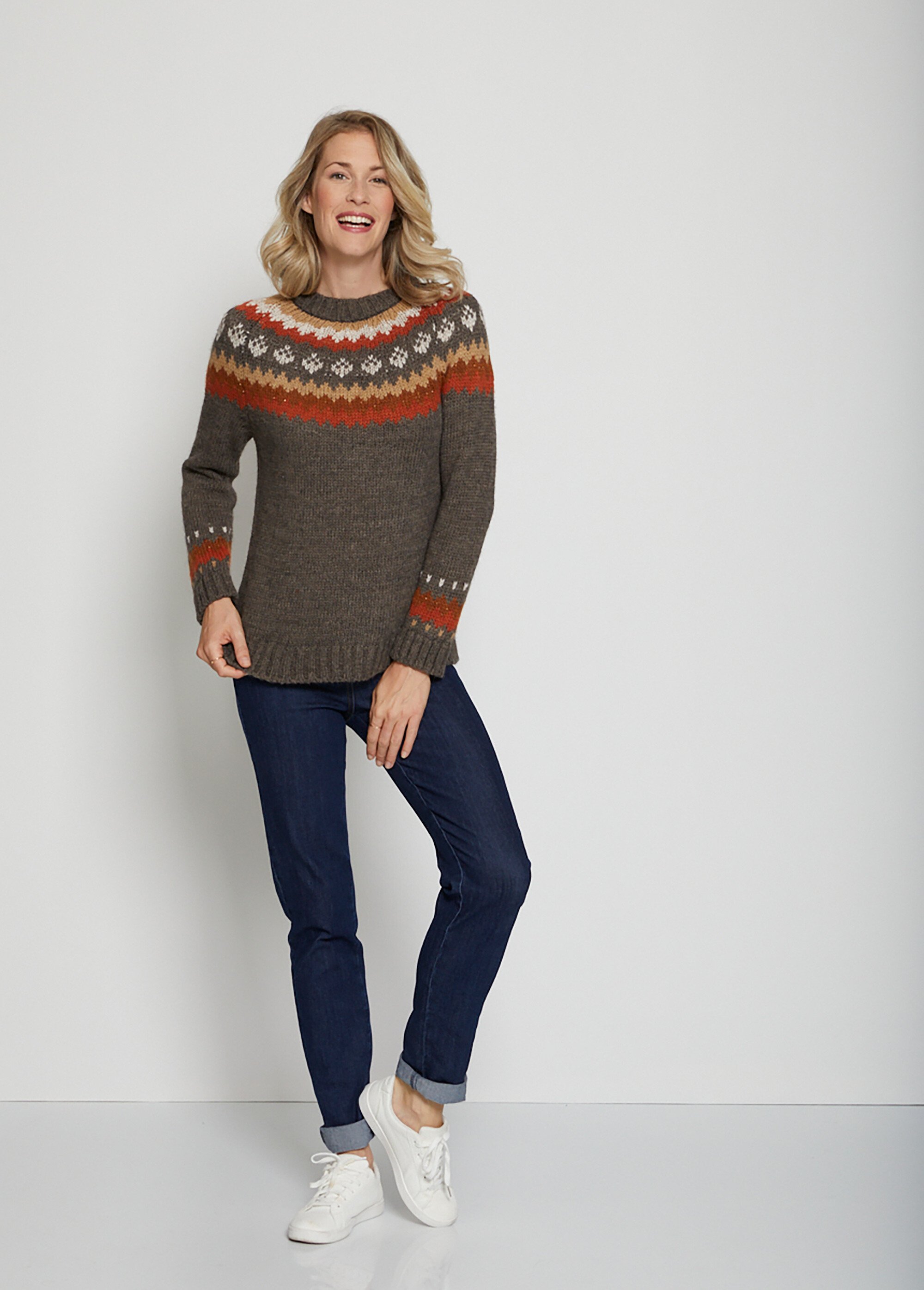 Pull uni jacquard placé Femme Marron PLUMETIS SF1