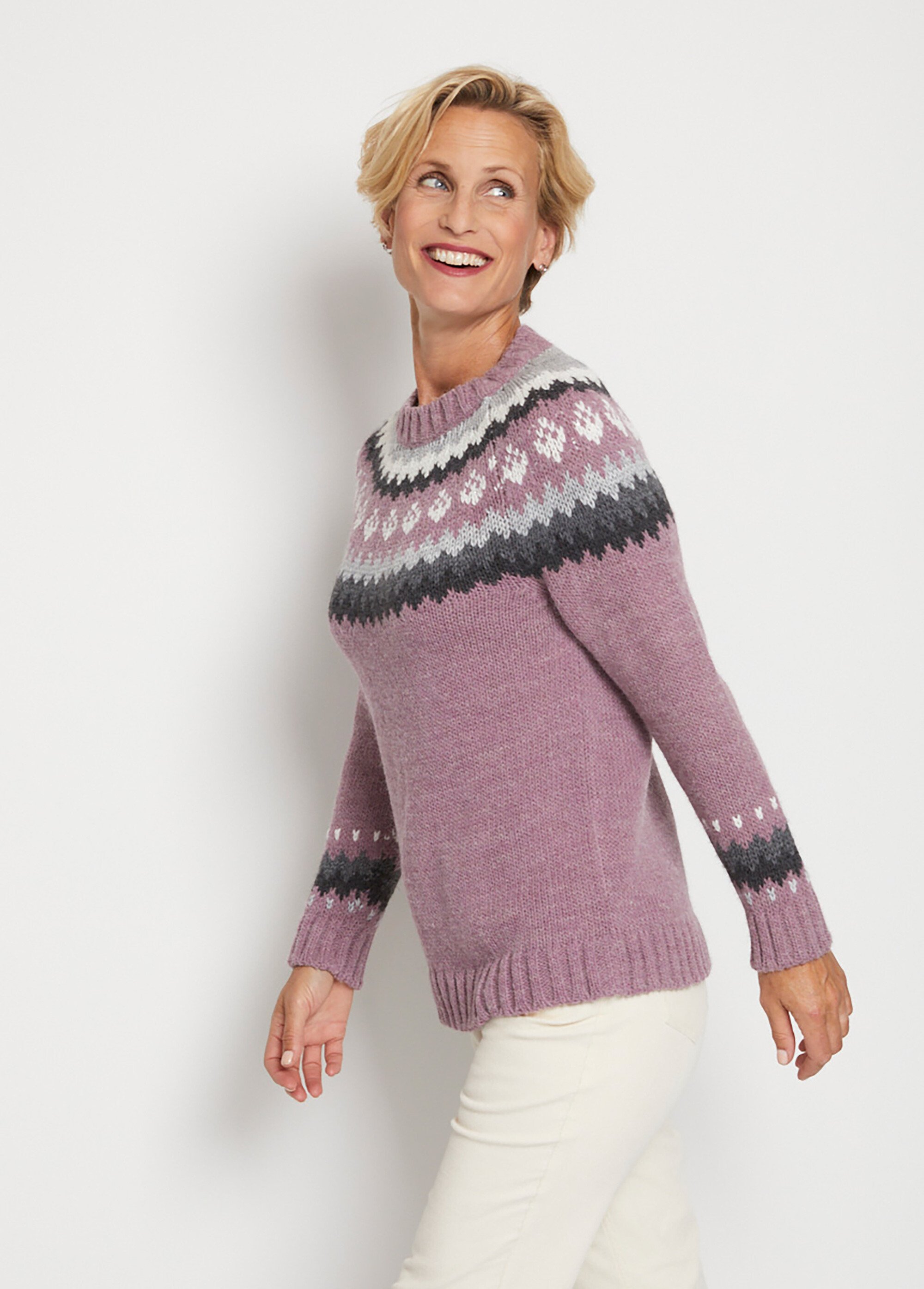 Pull uni jacquard placé Femme Rose PLUMETIS DR1