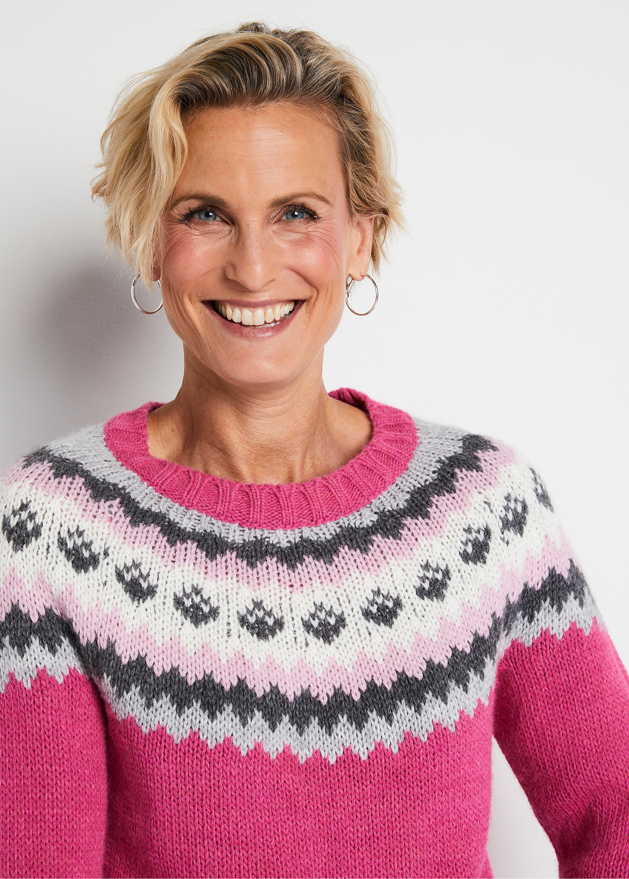 Pull uni jacquard placé