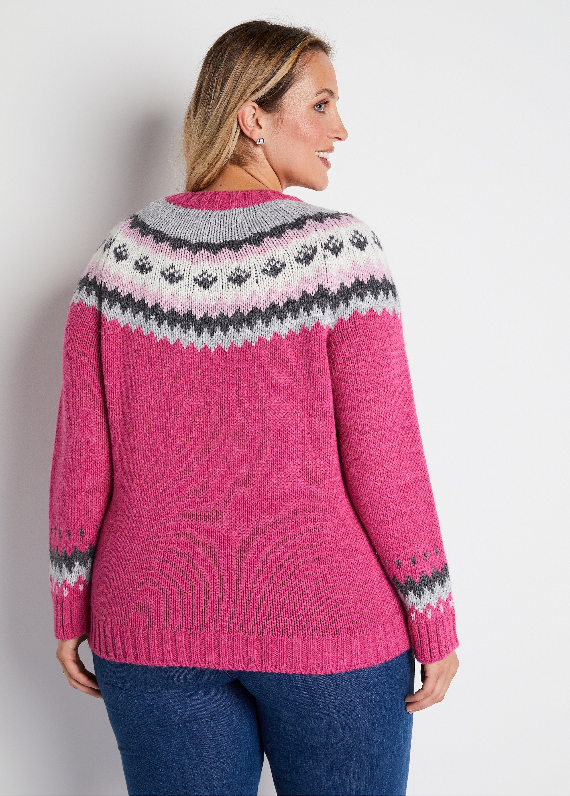 Pull uni jacquard placé