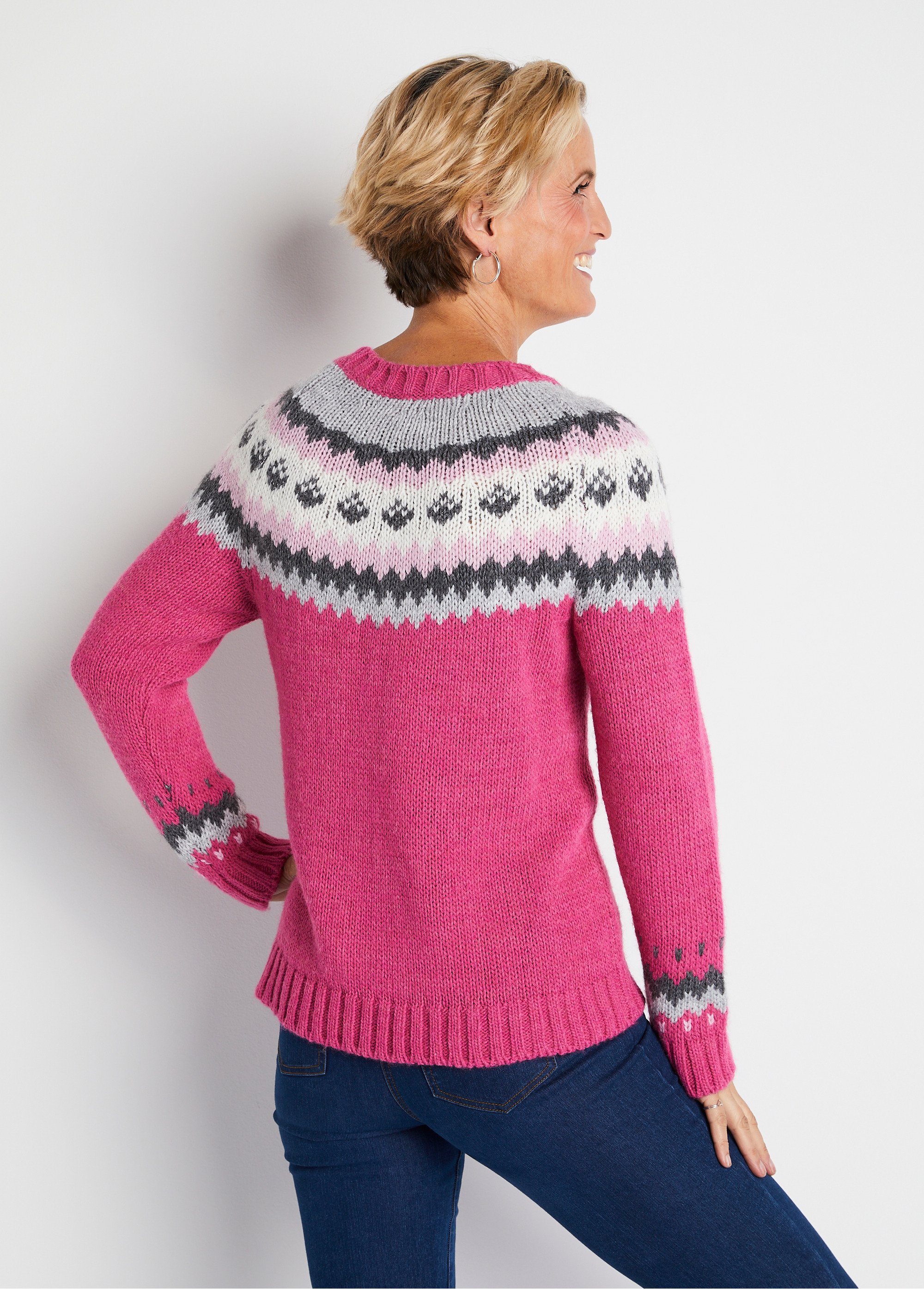 Pull uni jacquard placé