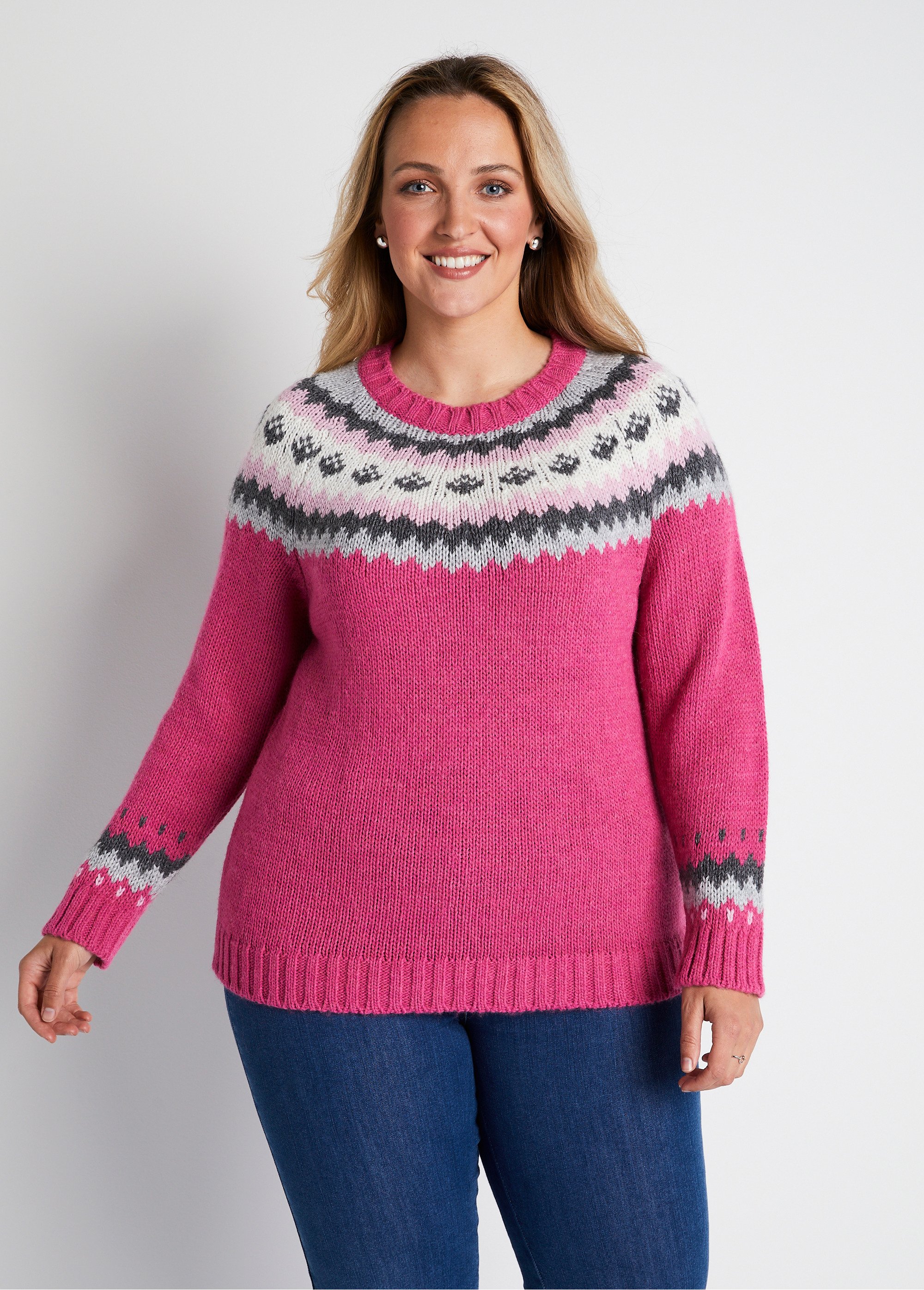 Pull uni jacquard placé