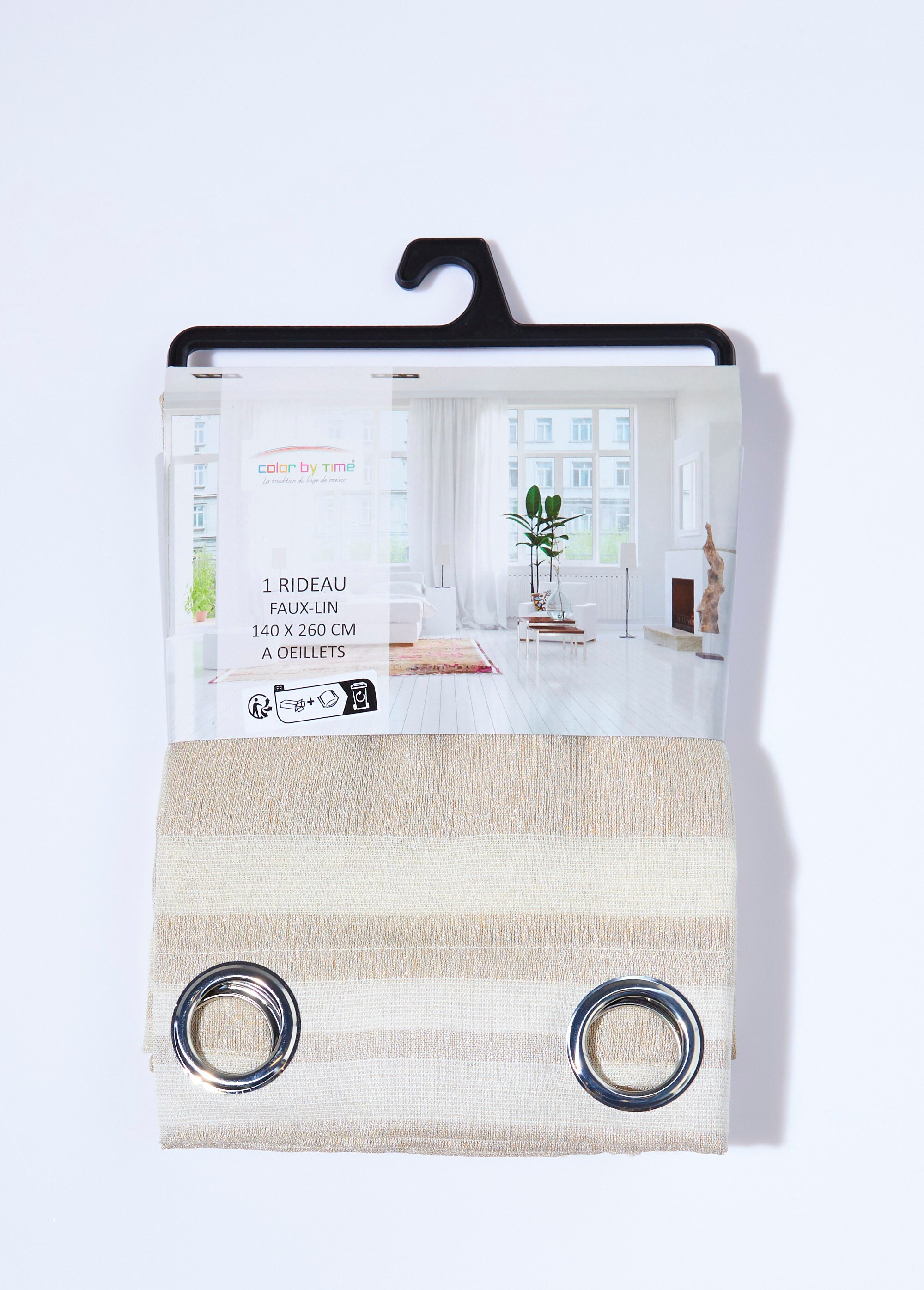 Rideau 1 panneau, rayé clair et brillant Beige COTZZ120068-8 DE2
