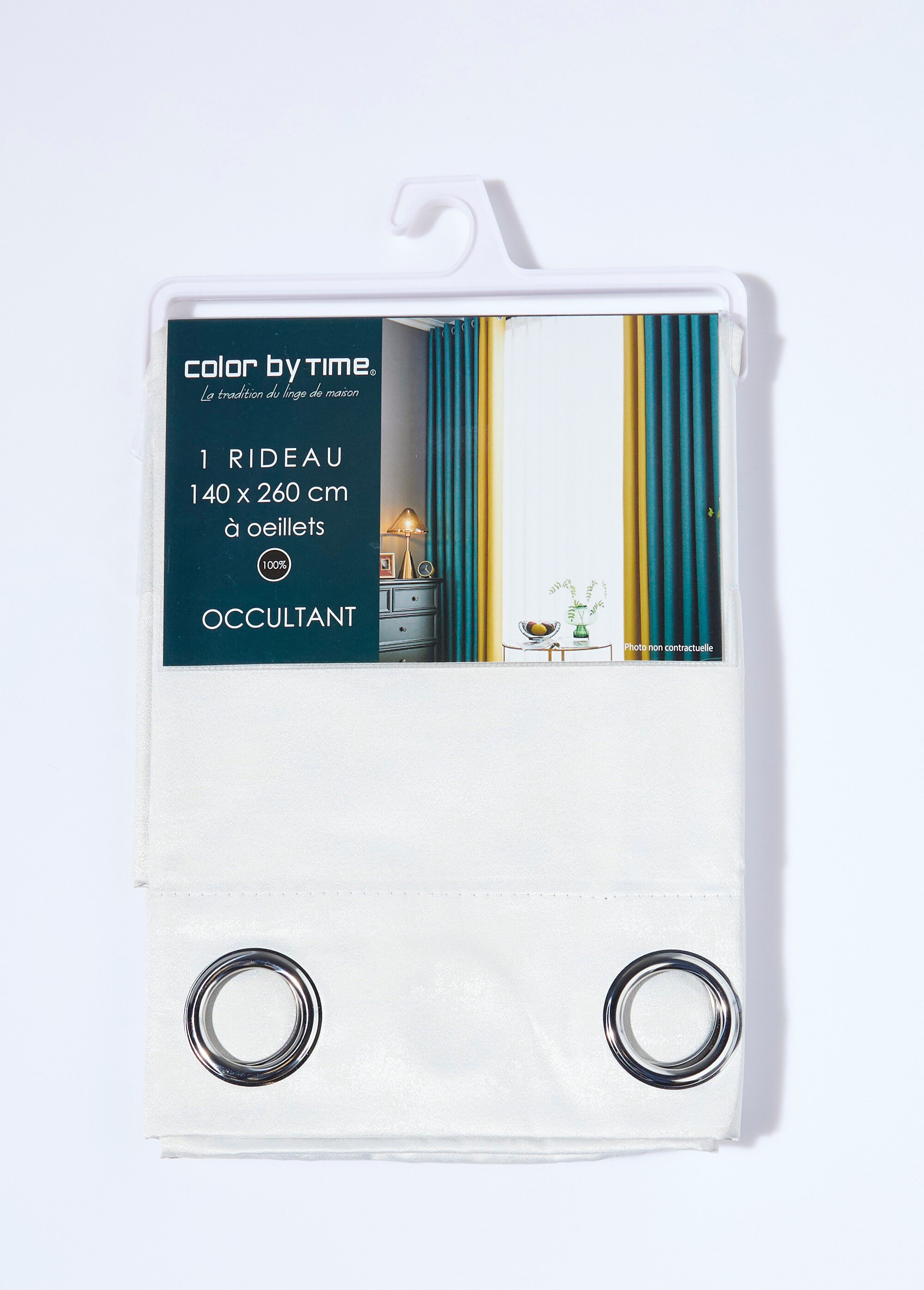 Rideau occultant faux uni 1 panneau œillets Blanc COTZA128233-3 DE2