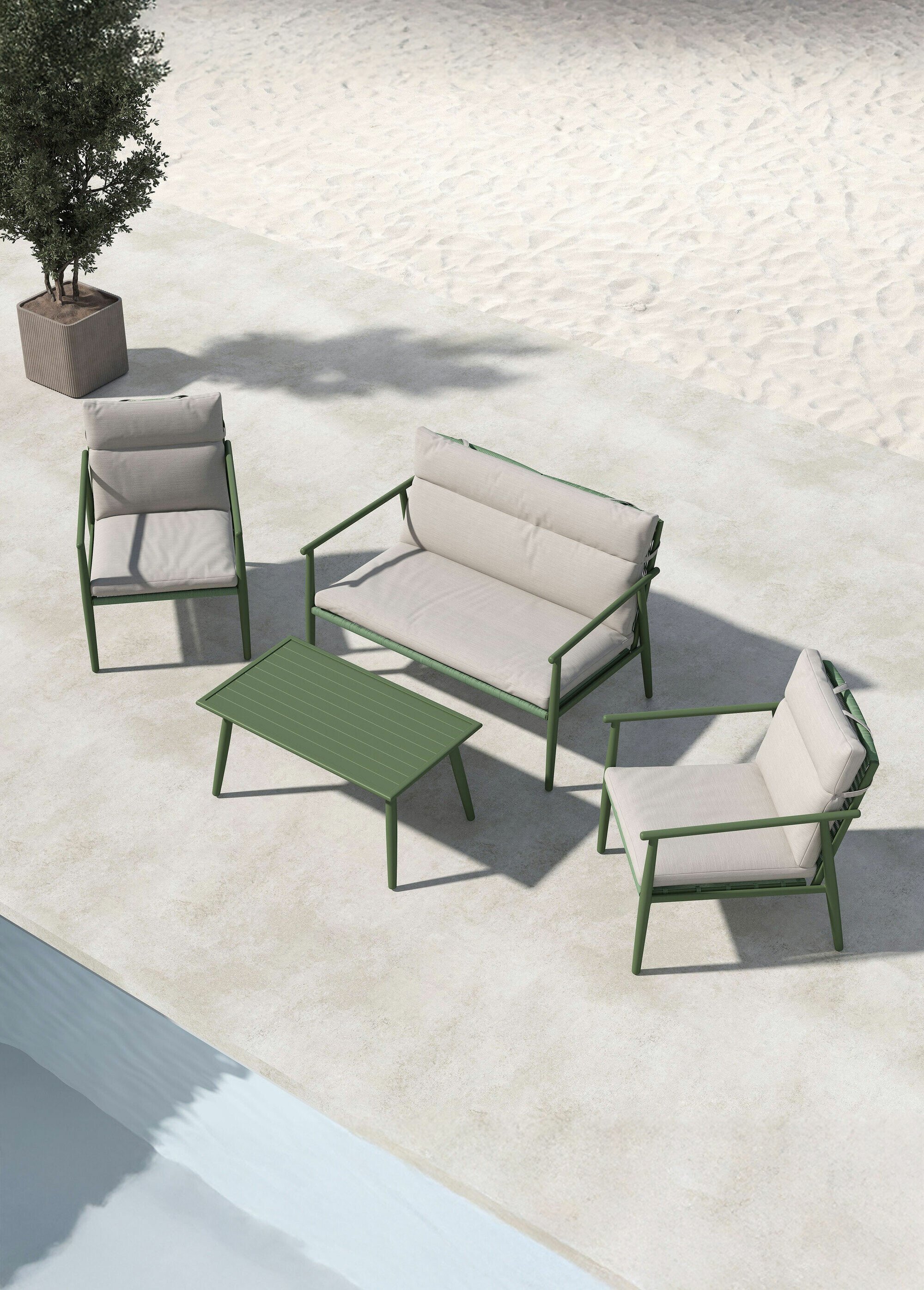 Set Canapé + 2 Fauteuils + Table basse VERT VEN-9802-222 SI1