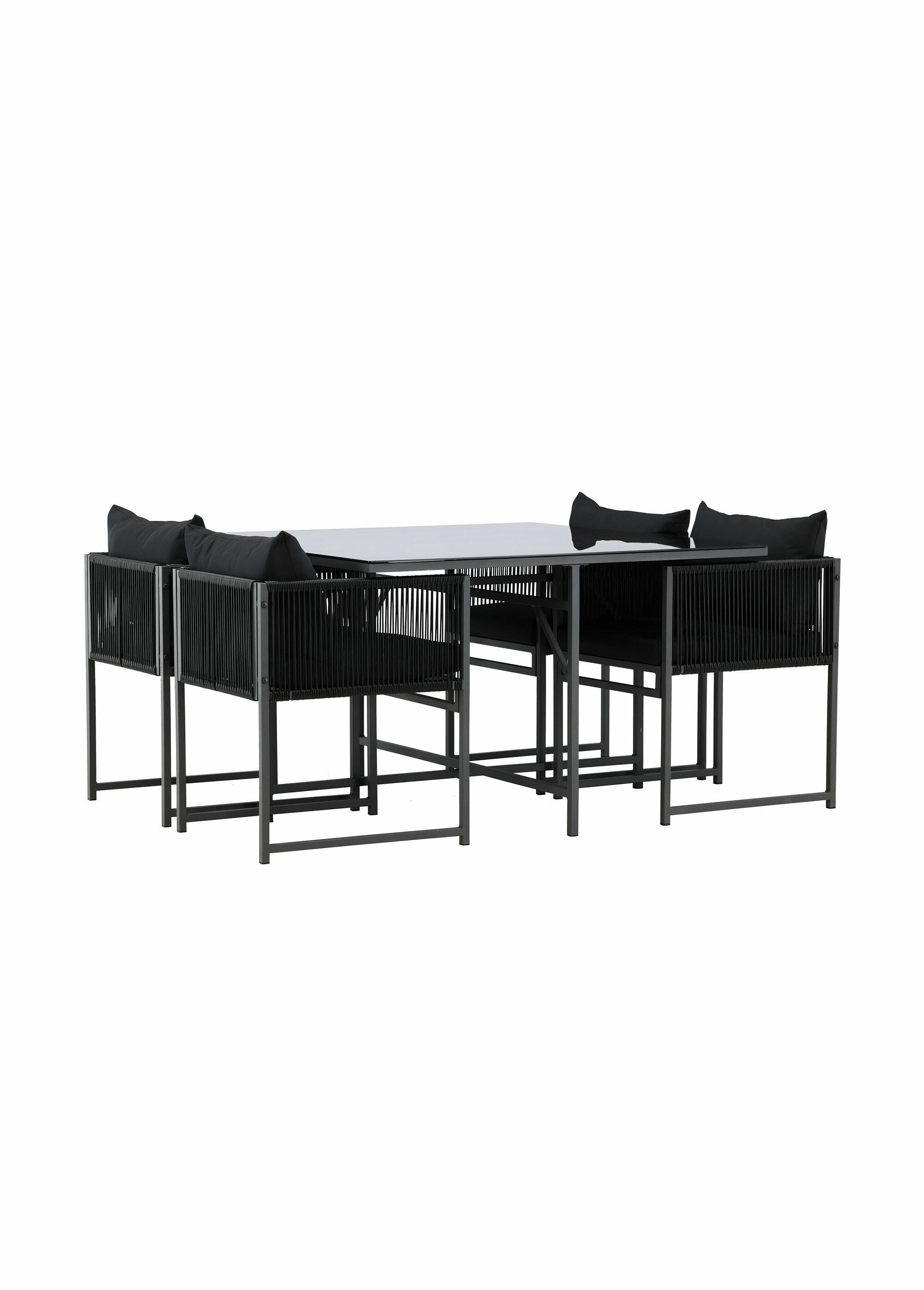 Set grande Table verre + 4 Fauteuils NOIR VEN-9786-100 FA1