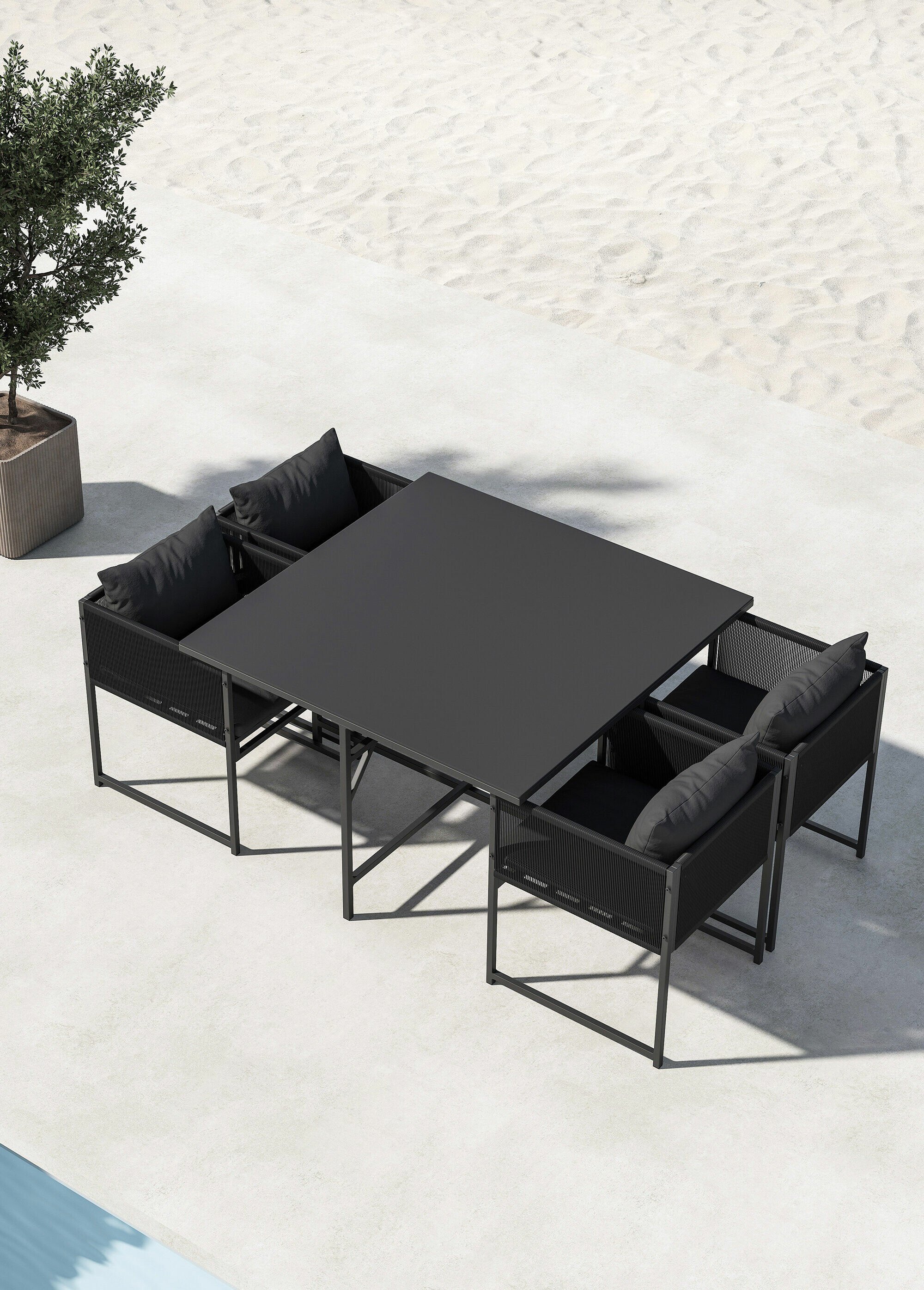 Set grande Table verre + 4 Fauteuils NOIR VEN-9786-100 SI1