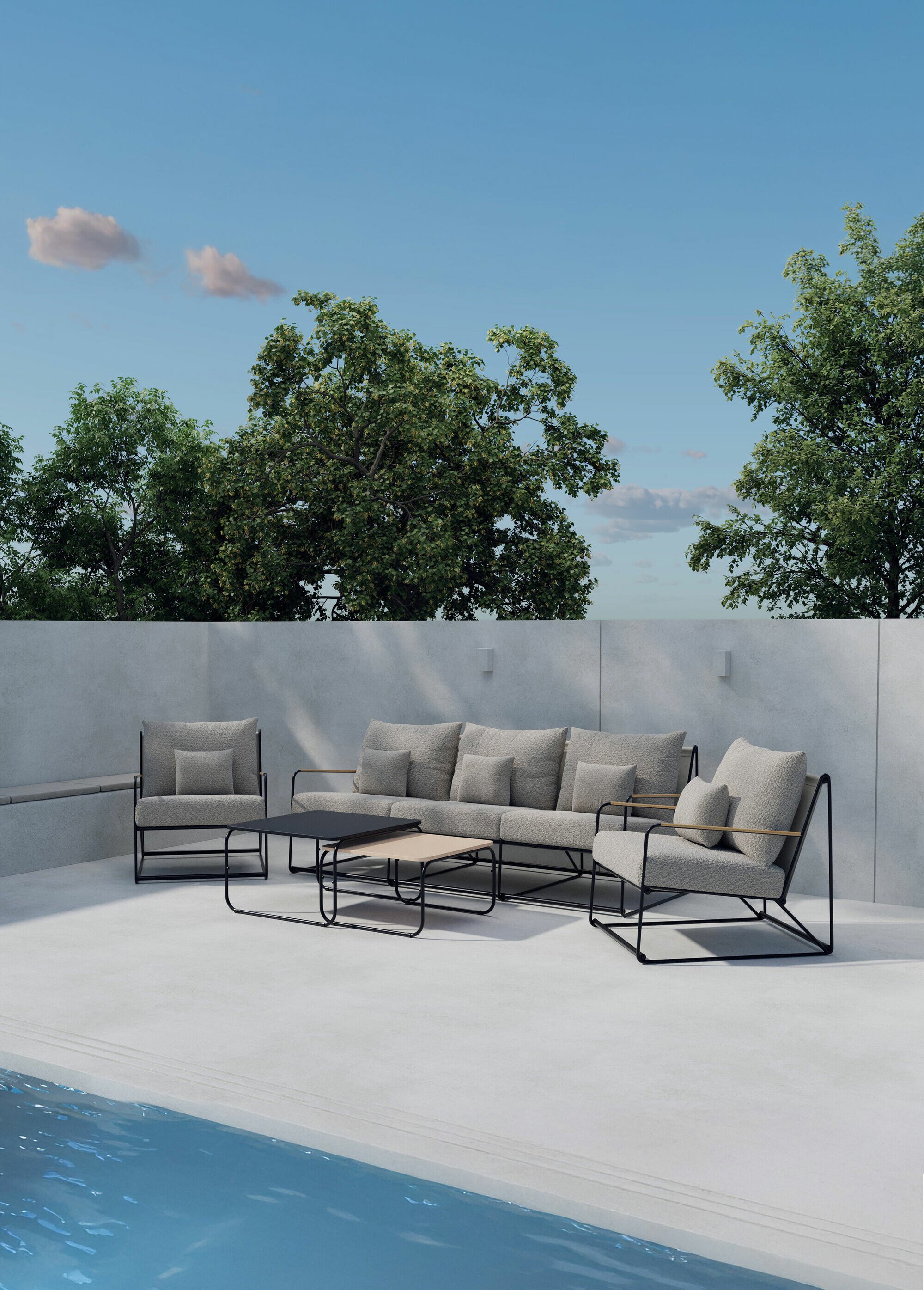Set outdoor 5 places + 2 tables, V2 NOIR VEN-9800-666 SI1